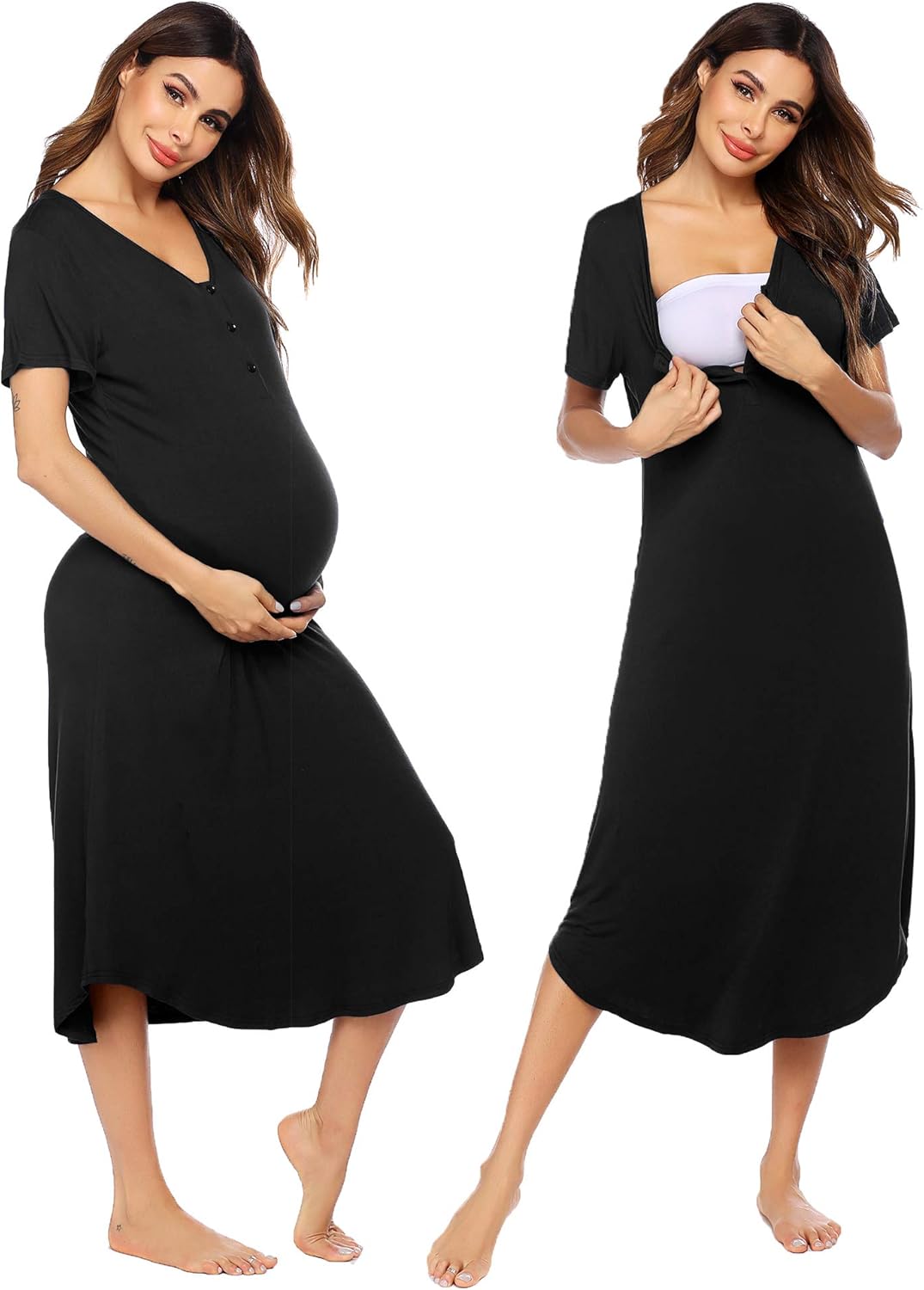 Ekouaer Womens Maternity Nightgown for Hospital Pregnancy Long Nightgowns Nursin...