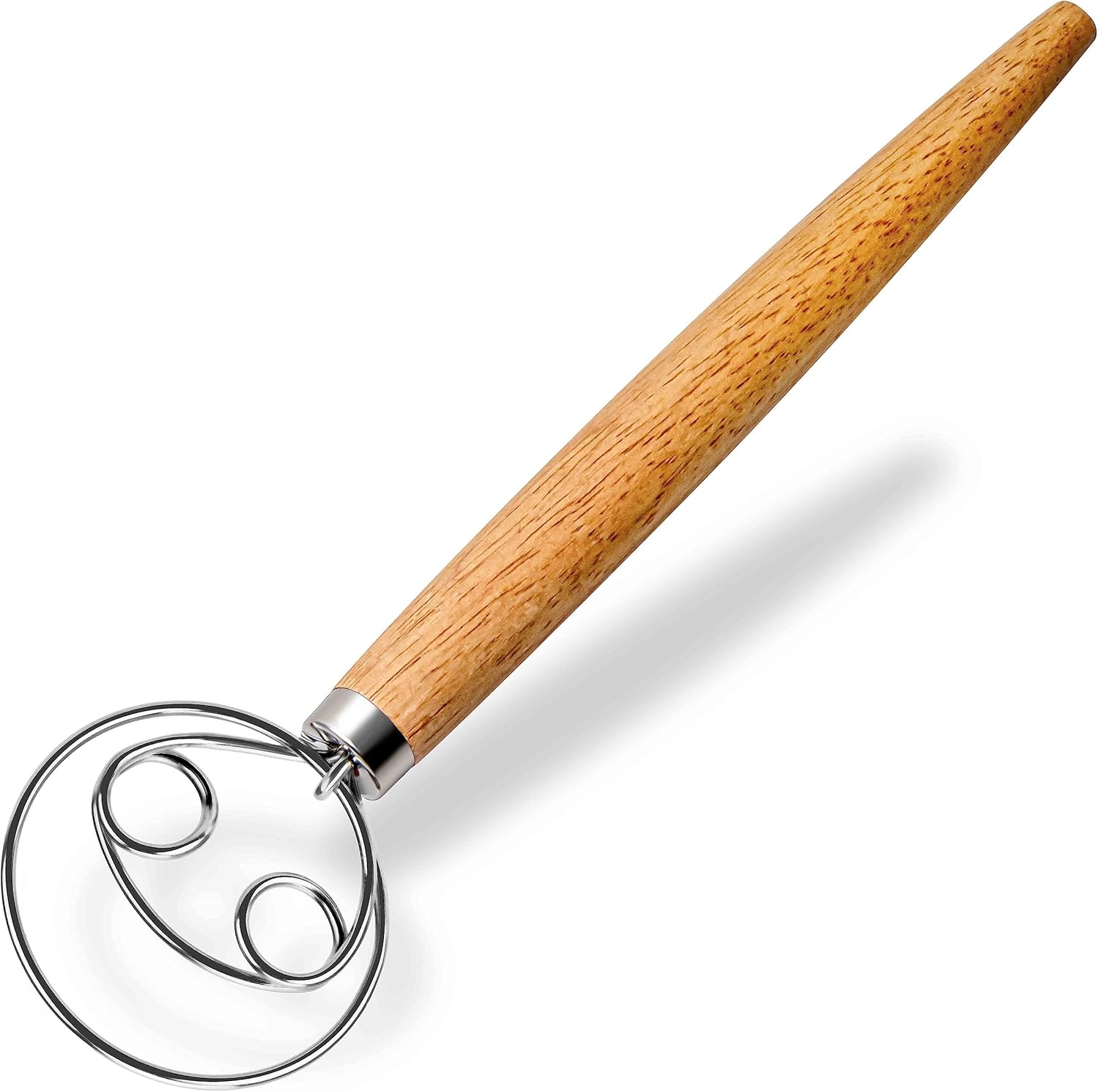 Maxjoy Danish Dough Whisk Wooden Bread Whisk with Stainless Steel Dough Hook - T...