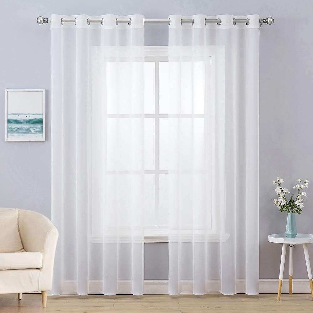MIULEE 2 Panels Solid Color White Sheer Curtains Elegant Grommet Window Voile Pa...