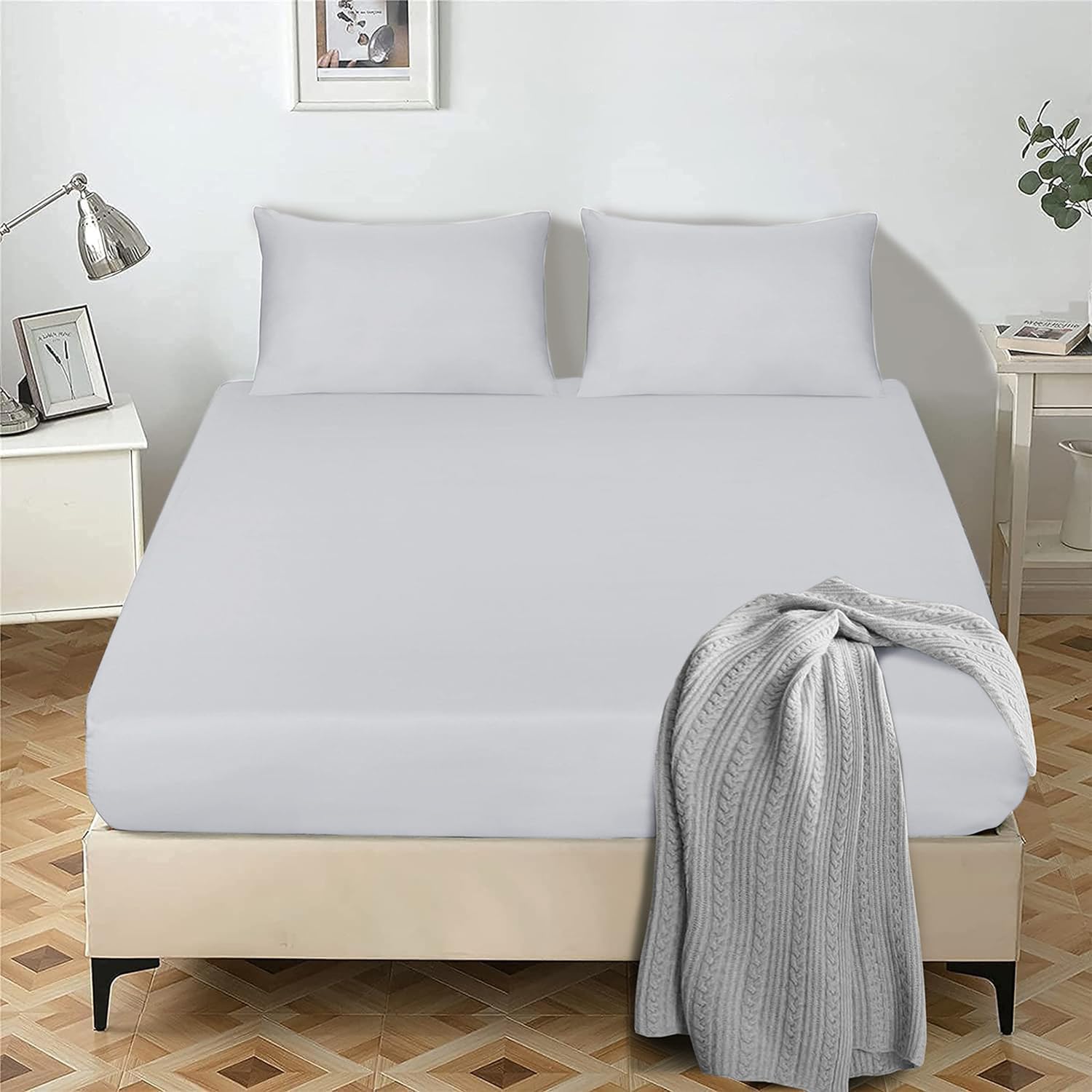 My home store Fitted Sheet 25 cm Deep Brushed Microfiber Ultra Soft No-Iron Wrin...