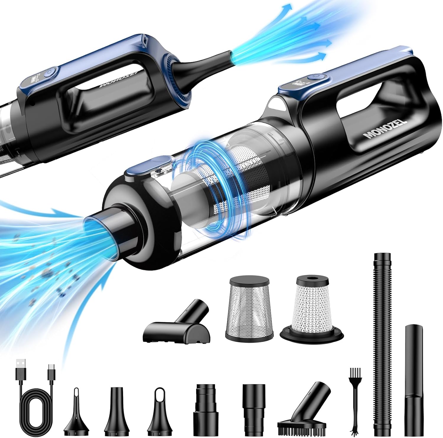 Car Vacuum Portable Cordless, 18000Pa 2 in 1 Vacuum Cleaner&Air Duster, 130W Bru...