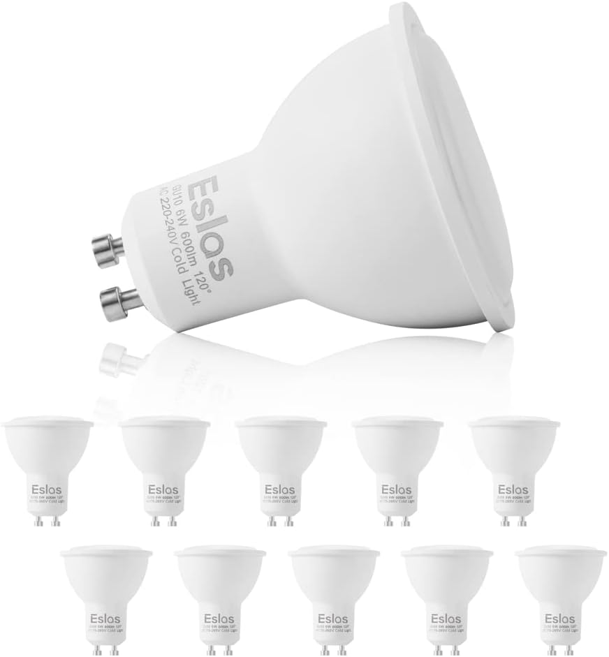 Eslas GU10 LED Bulbs Cool White 6000K, 6W 600LM, 60W Halogen Equivalent,120 Degr...