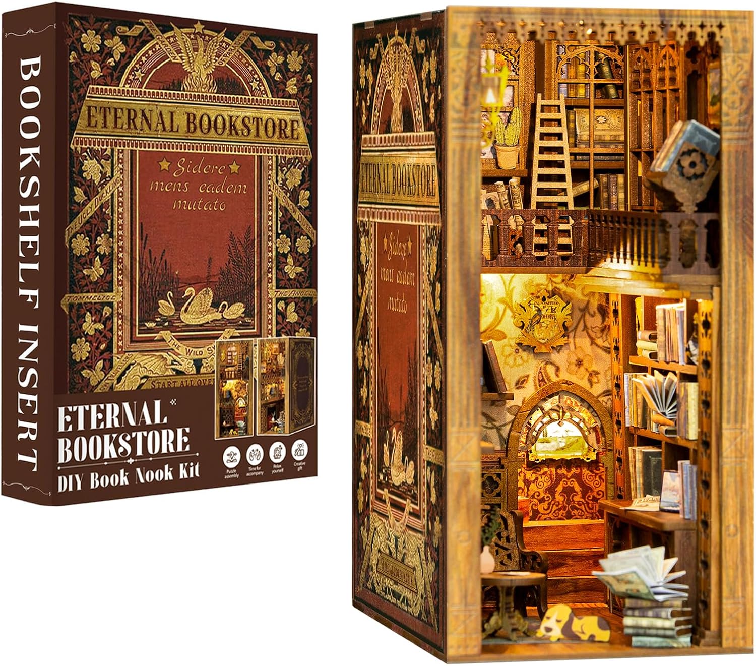 CUTEBEE Book Nook Kit,DIY Miniature Dollhouse Booknook Kit with Dust Cove and Le...