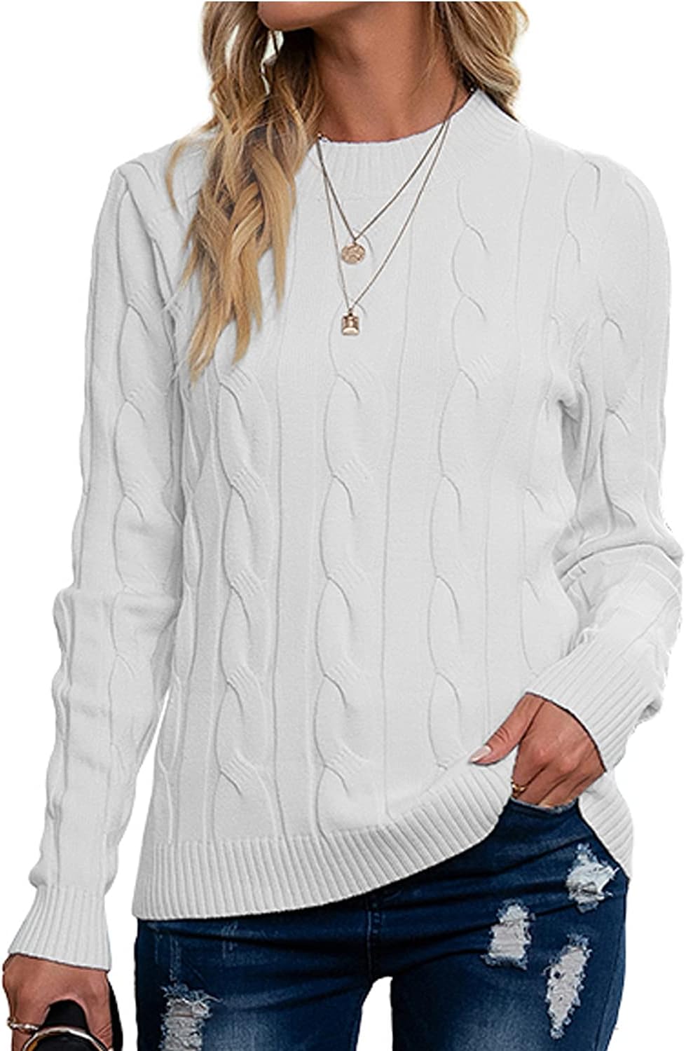 Breampot Women Cable Knit Jumper Casual Basic Long...