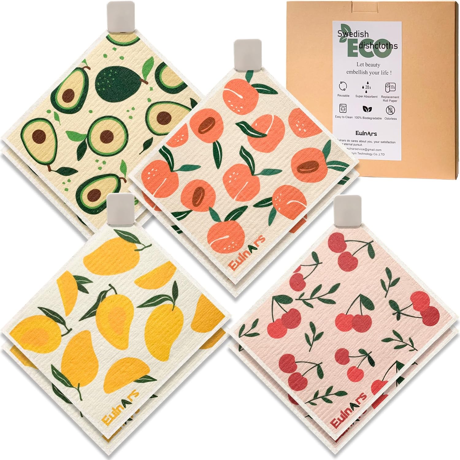 Swedish Dishcloths for Kitchen, 8 Pack Reusable Paper Towels with Clips, Non-Scr...