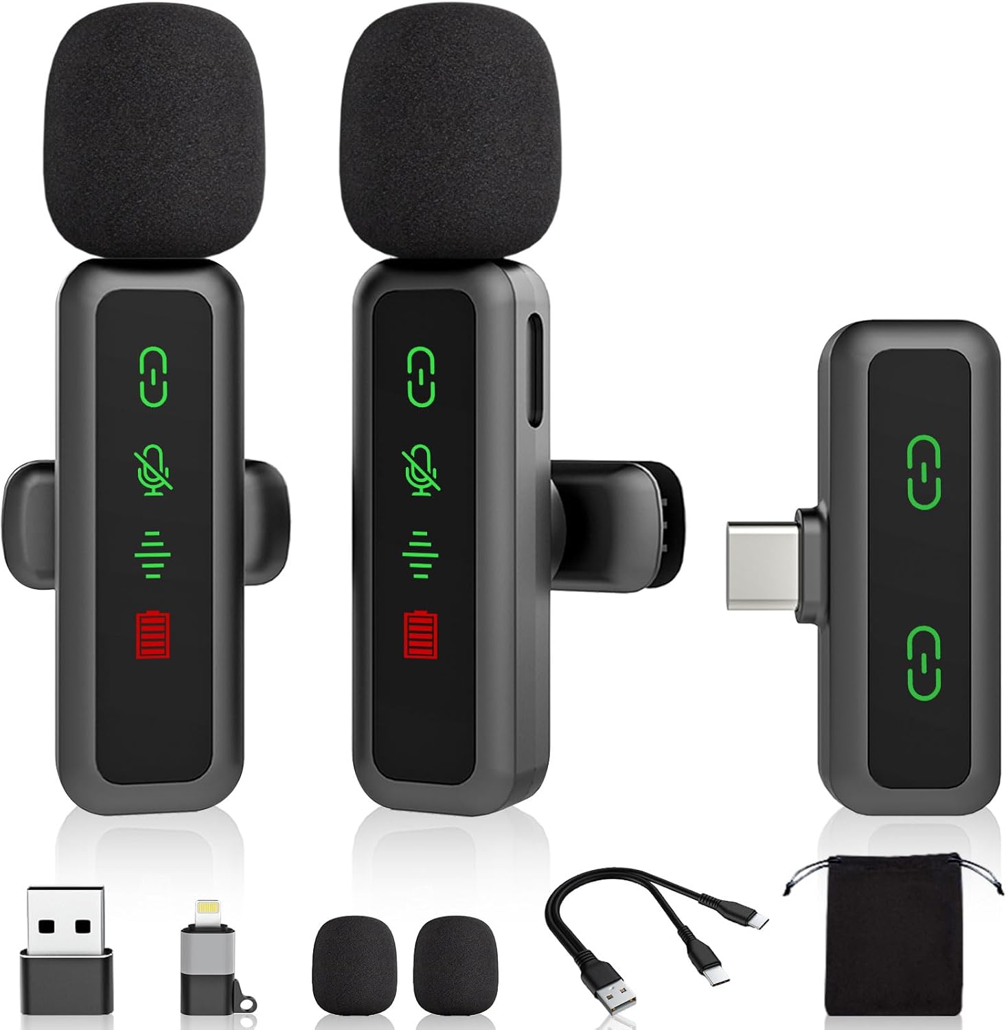 Mini Microphone for iPhone Android iPad PC with Light Display,Wireless Microphon...