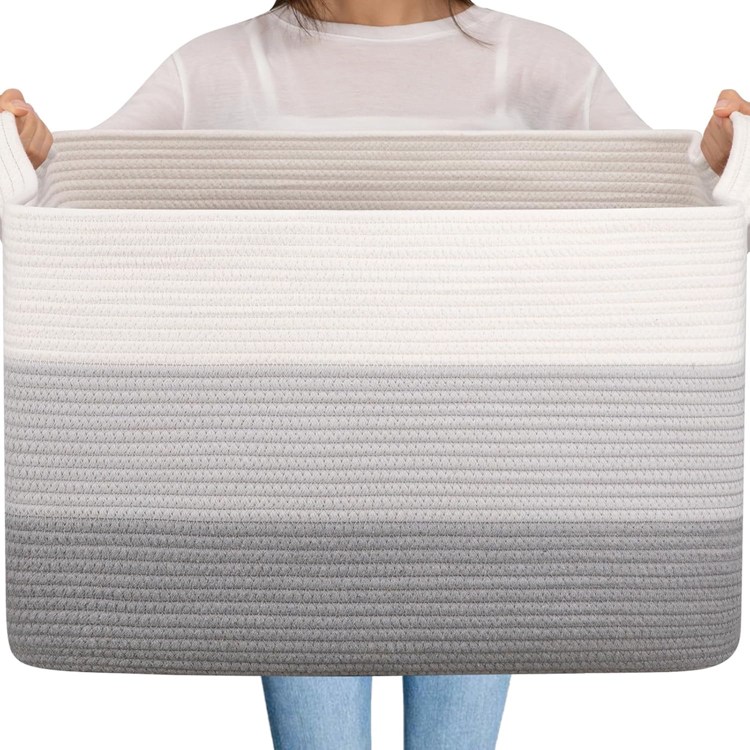 OIAHOMY Extra Large Blanket Basket, 95L Cotton Rope Woven Laundry Basket, Toy Bi...