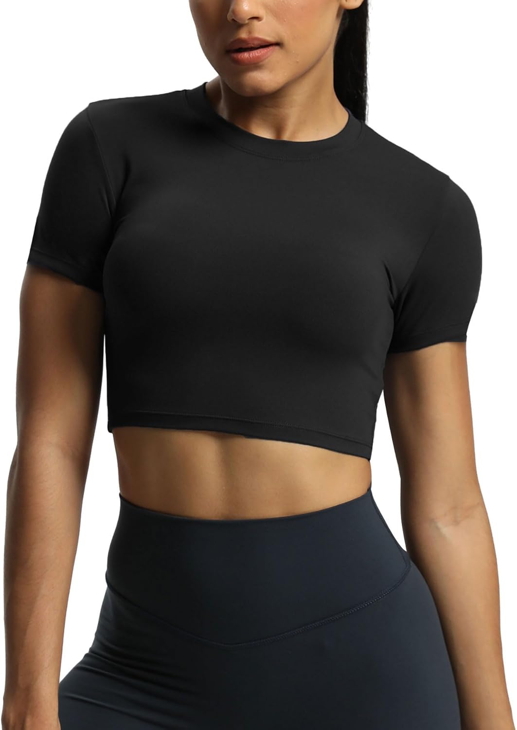 Aoxjox Short Sleeve Crop Tops for Women Classic Longline Baby Tee Workout T Shir...