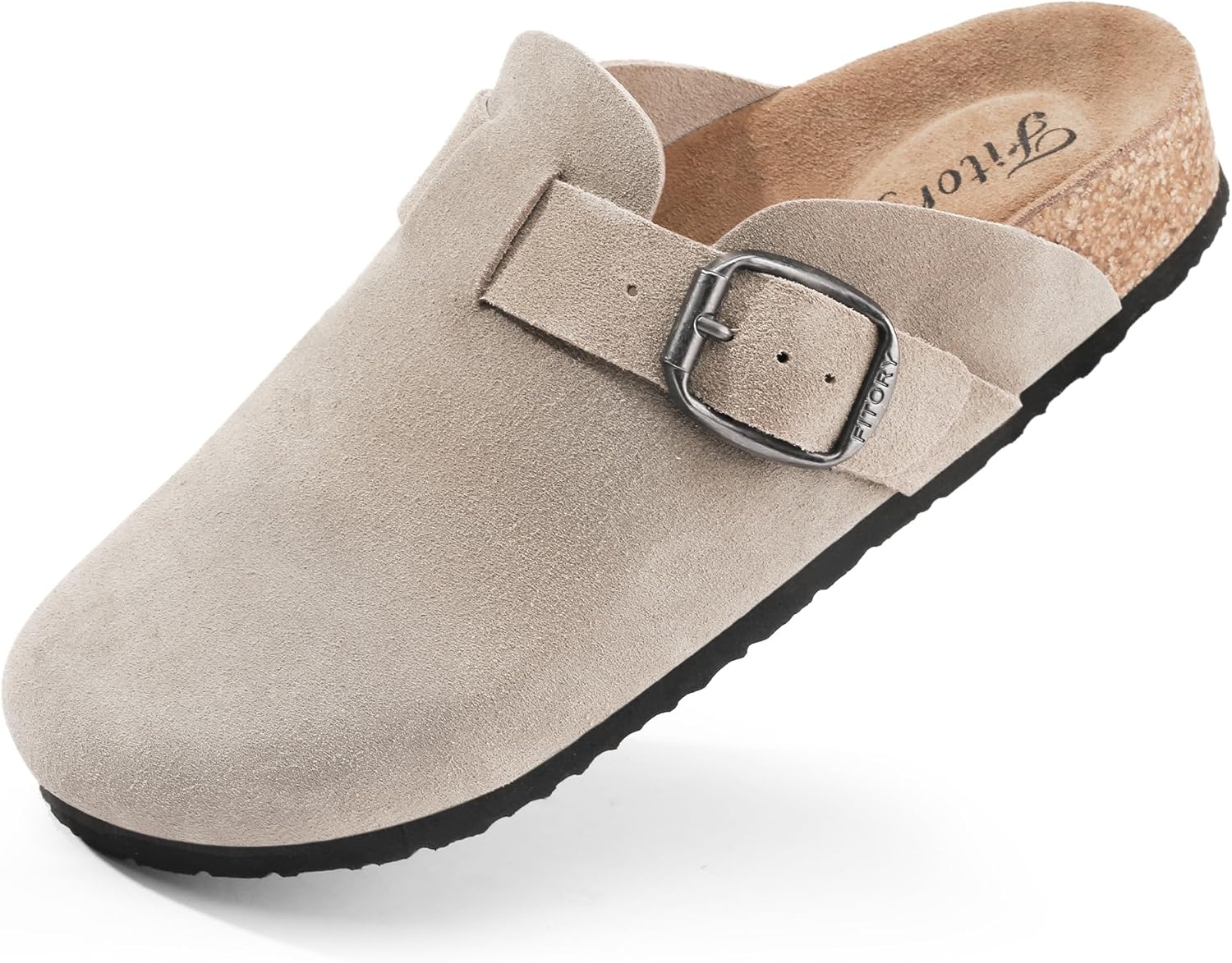 FITORY Womens Clogs Slip-on Potato Shoes Leather Mules with Suede Cork Footbed S...