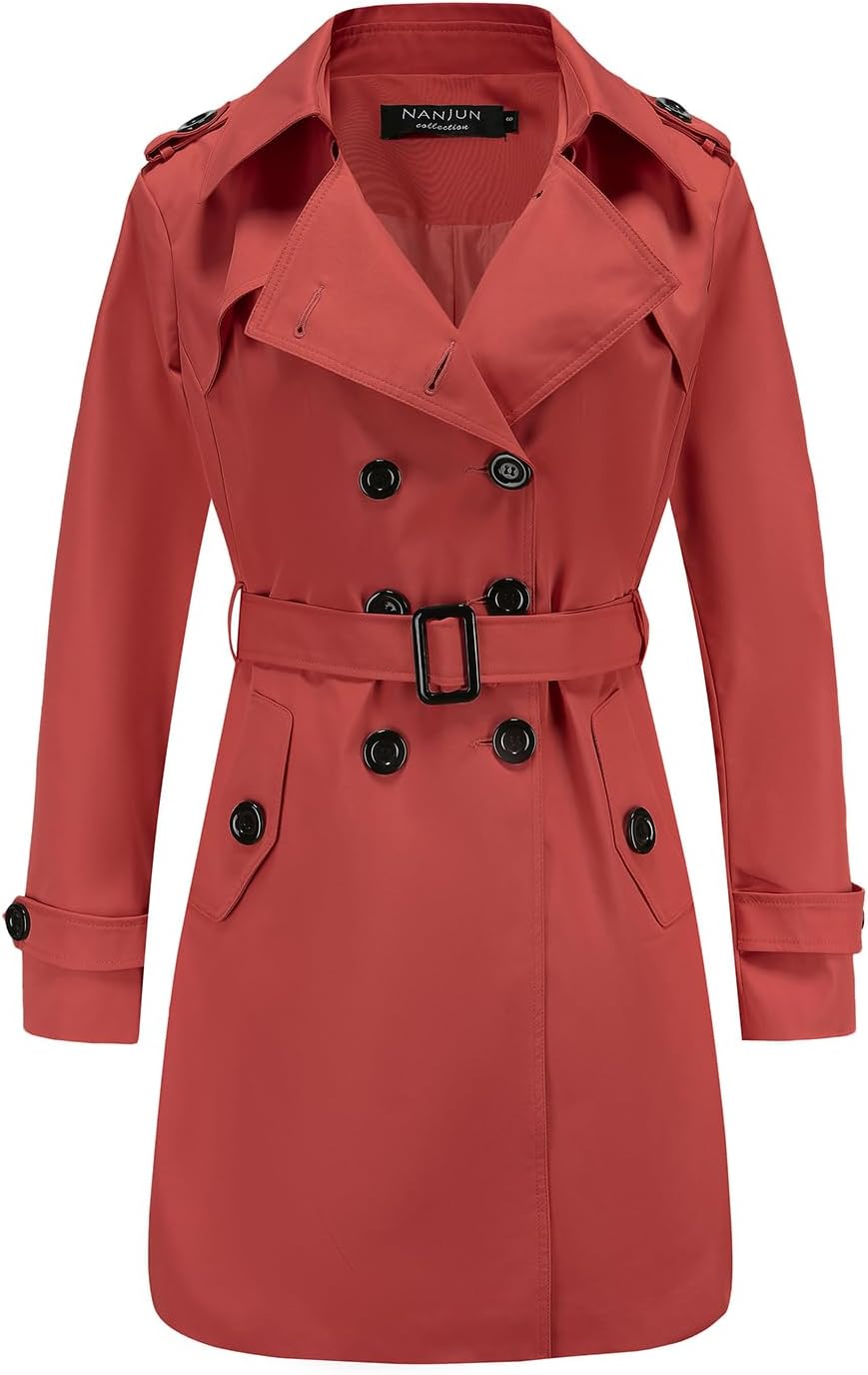 NANJUN Women's Double-Breasted Trench Coat Classic Lapel Overcoat Slim Outerwear...