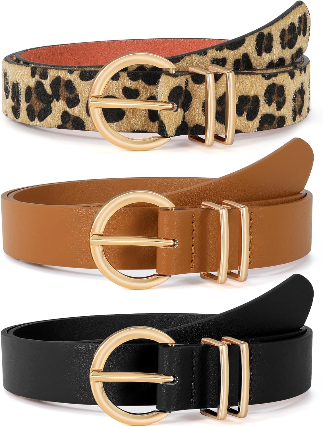 VONMELLI 3 Pack Women's Leather Belts for Jeans Dresses Ladies Waist Belt with F...