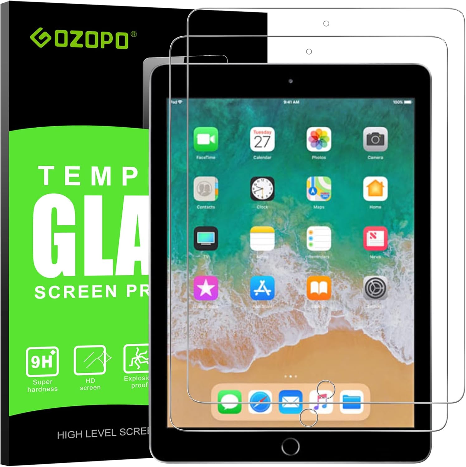 GOZOPO [2-Pack] For iPad 9.7 Screen Protector (iPad 6th/5th Generation -2018/201...