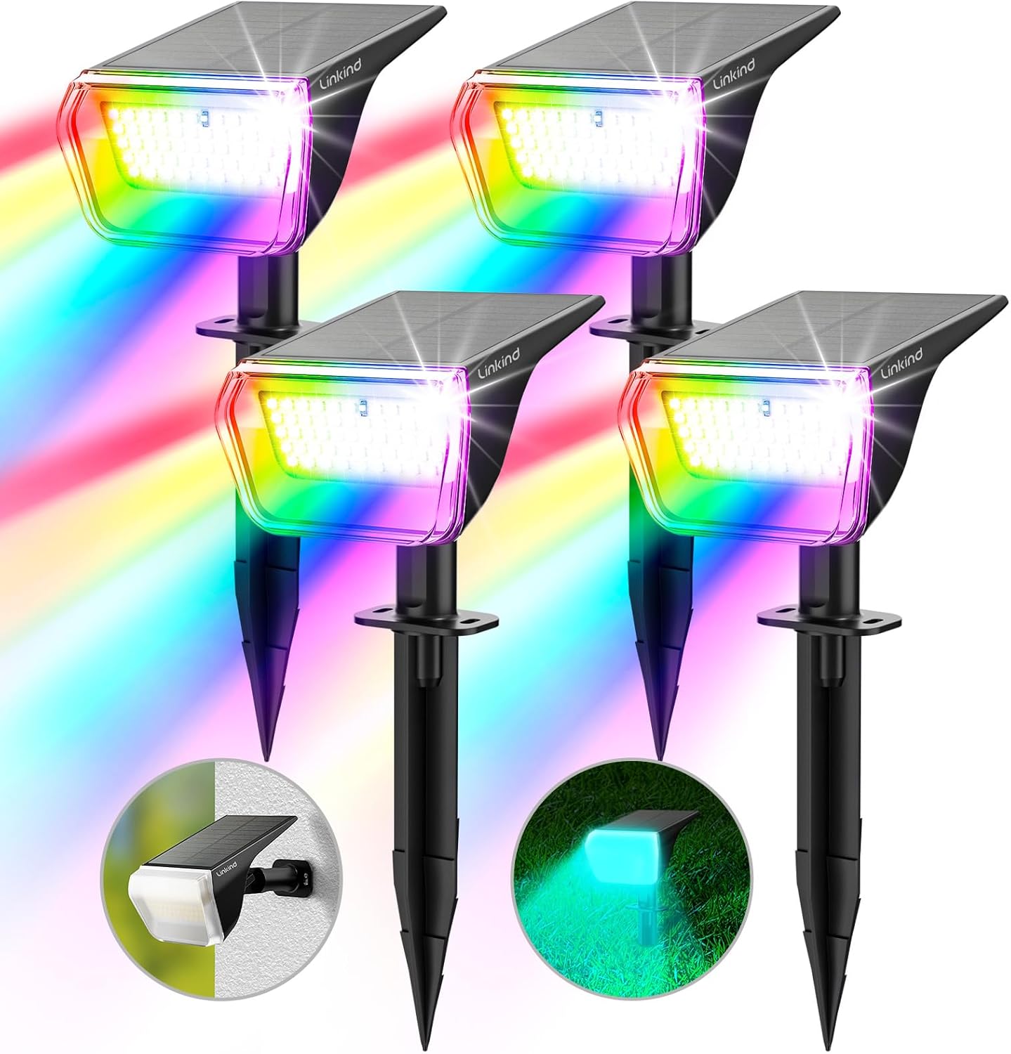 Linkind Solar Spot Lights Outdoor, Color Changing Solar Lights with 10 Lighting...