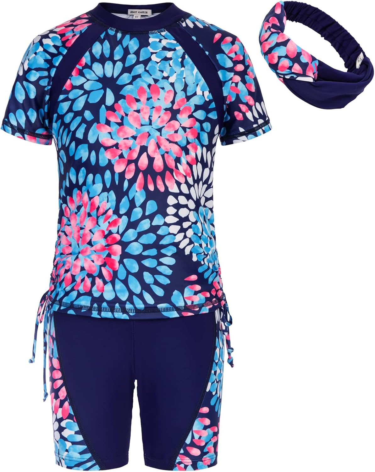 GRACE KARIN Girls Rash Guard Swimsuit Short Sleeve Two Piece Bathing Suit 6-12Y...