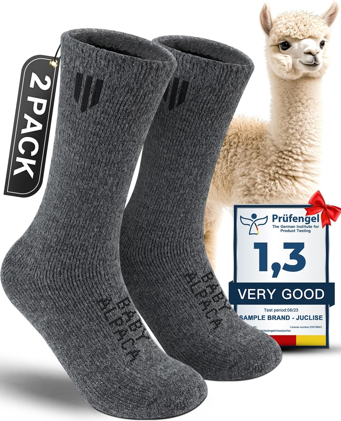 Alpaca Wool Crew Socks 2 pairs for Men and Women,Thick Thermal Winter Hunting So...