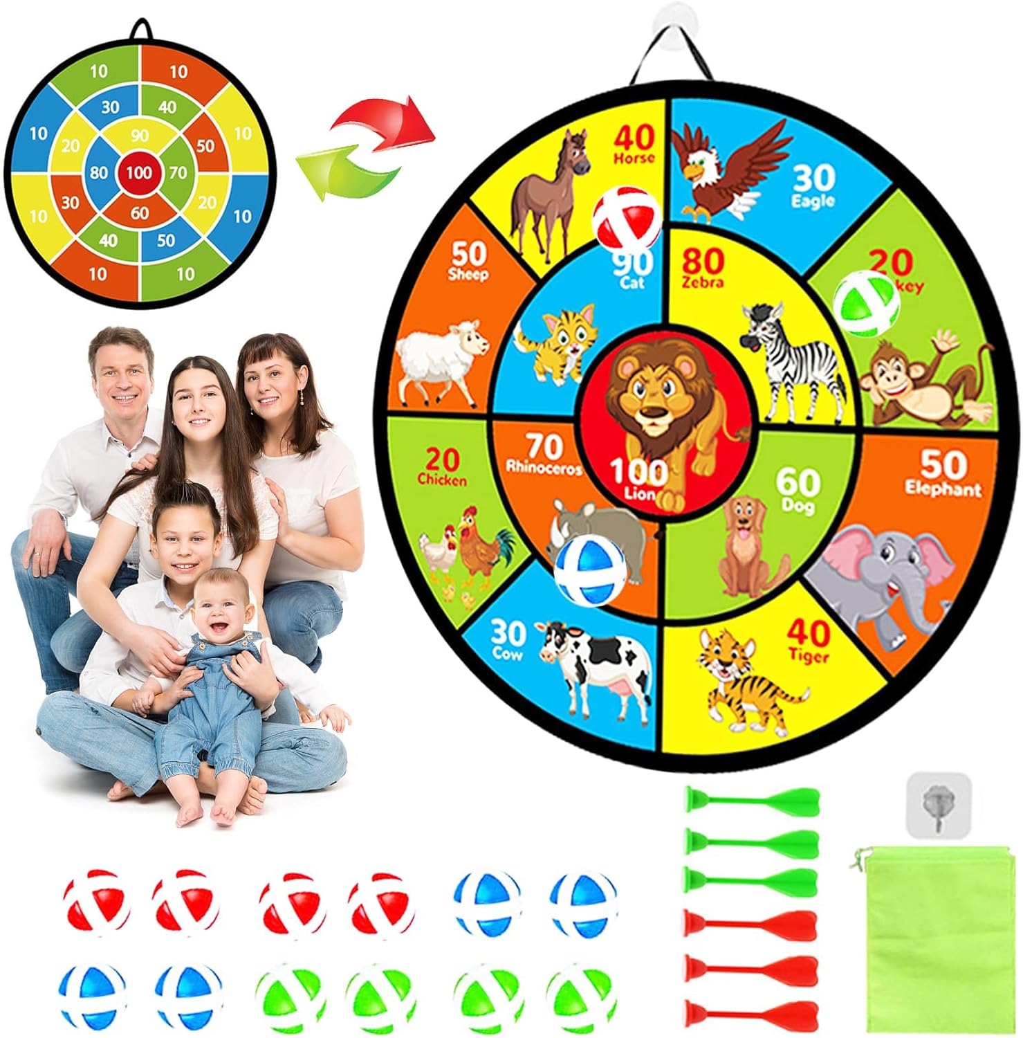 Dart Board for Kids Ages 4-8 - 29" Double-Sided Dart Board with Sticky Balls and...