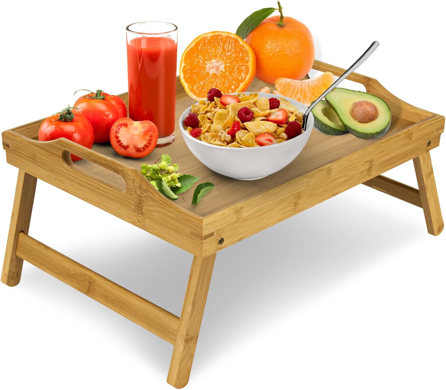 KLASS Bamboo Bed Tray Table with Foldable Legs, Multipurpose Laptray Breakfast i...
