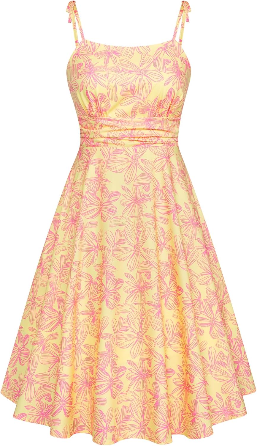 Belle Poque Summer Dresses for Women UK Spaghetti Strap A-Line Midi Sun Dress Cu...