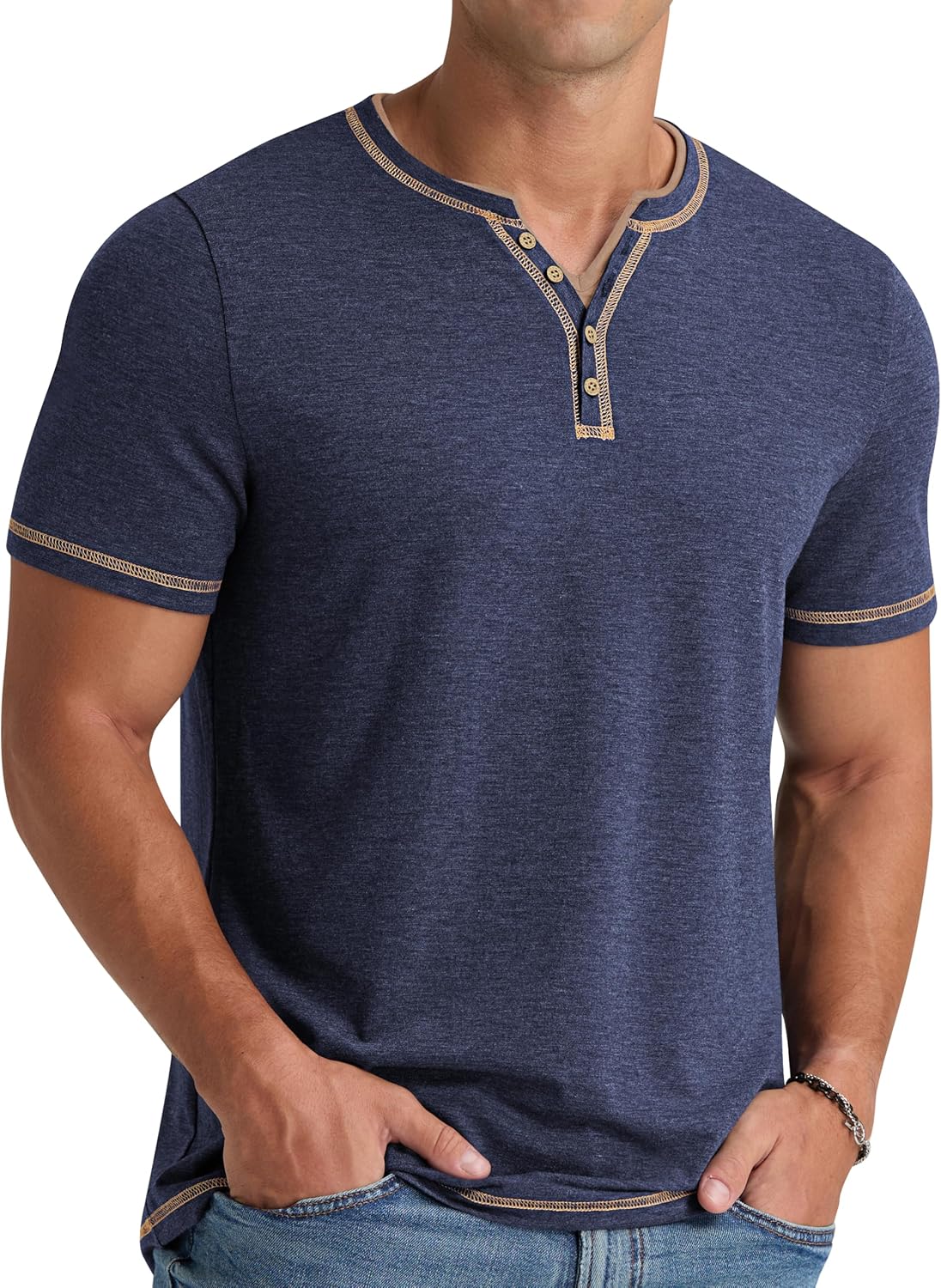 NITAGUT Men's Henley T-Shirts Short Sleeve Front Placket V-Neck Shirts Tops Summ...