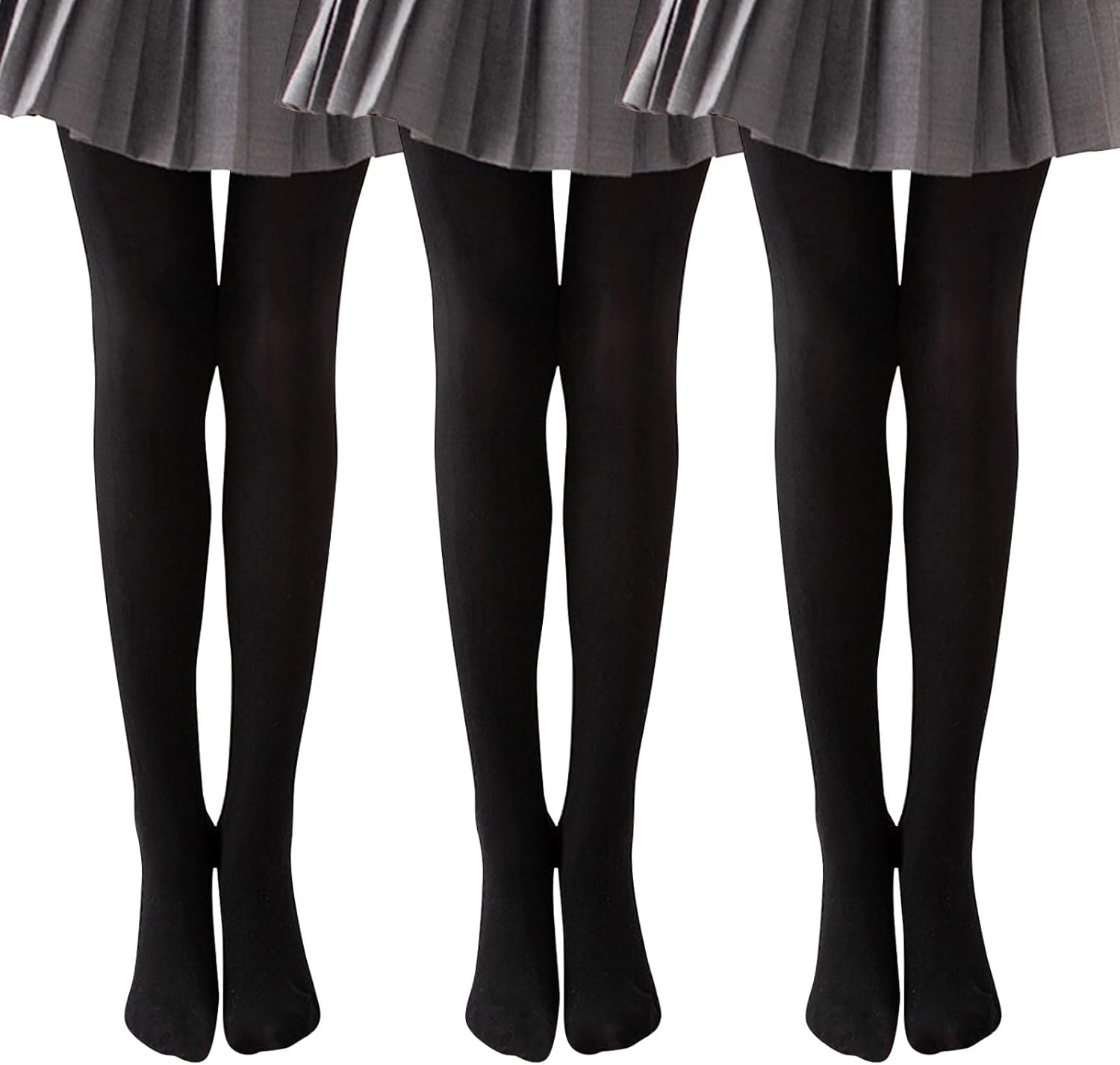 Runmeihe 3 Pairs Non Slip Girls' School Tights, 20D & 90D Microfiber Stretchy Kn...
