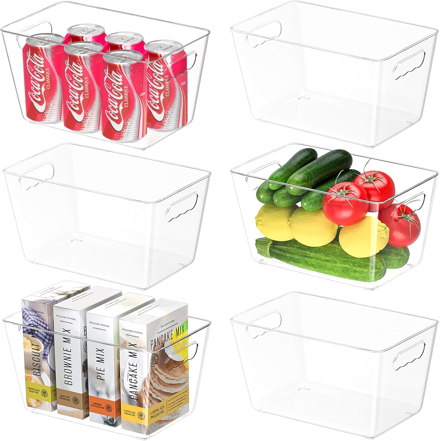 BALEINE Pantry Organizers and Storage Bins, 6 PK Plastic Clear Storage Bins, BPA...