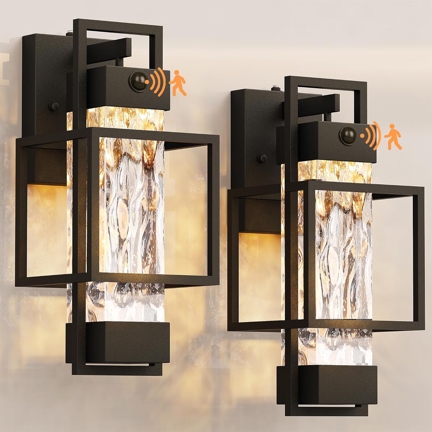 PARTPHONER Modern Motion Sensor Outdoor Wall Lights 2 Pack, 15" Exterior Wall Sc...