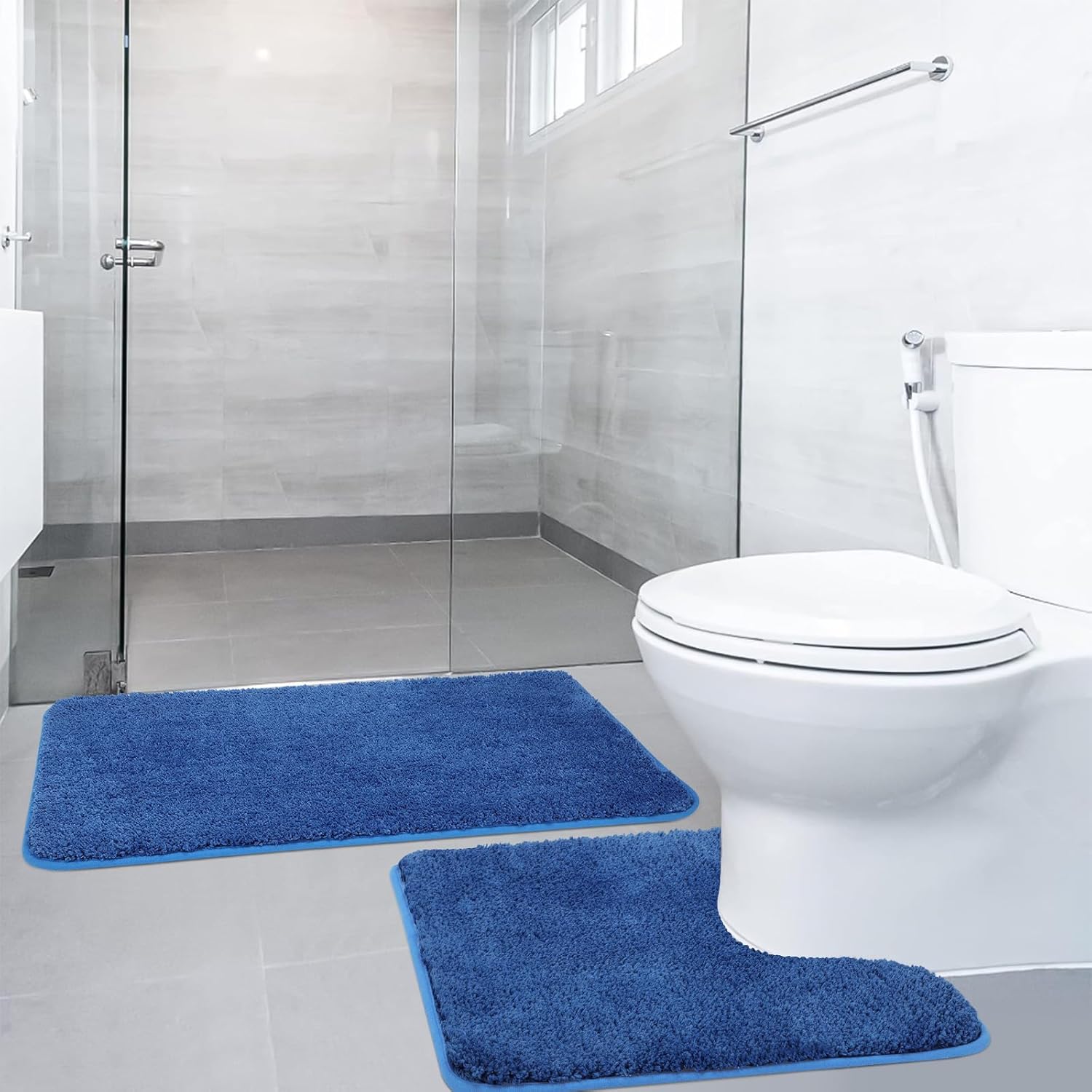SOANNY 2 Piece Non-Slip Bath Mat Set, Luxury Thick Microfiber Shaggy Bathroom Ru...