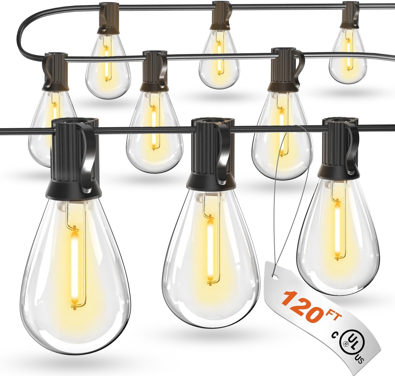 luckystyle 120FT LED Outdoor String Lights with 30+2 Edison Shatterproof Waterpr...