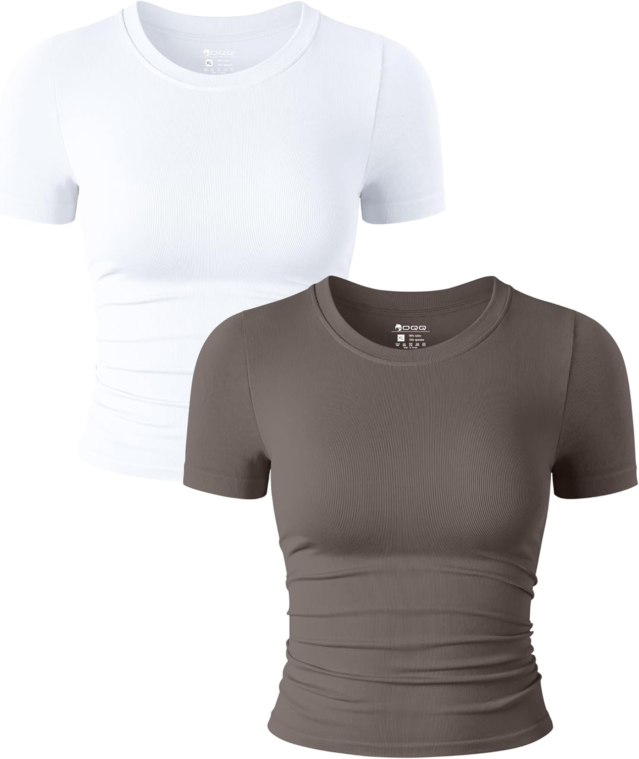 OQQ Womens 2 Piece Shirts Short Sleeve Crew Neck Ruched Stretch Fitted Tee Shirt...
