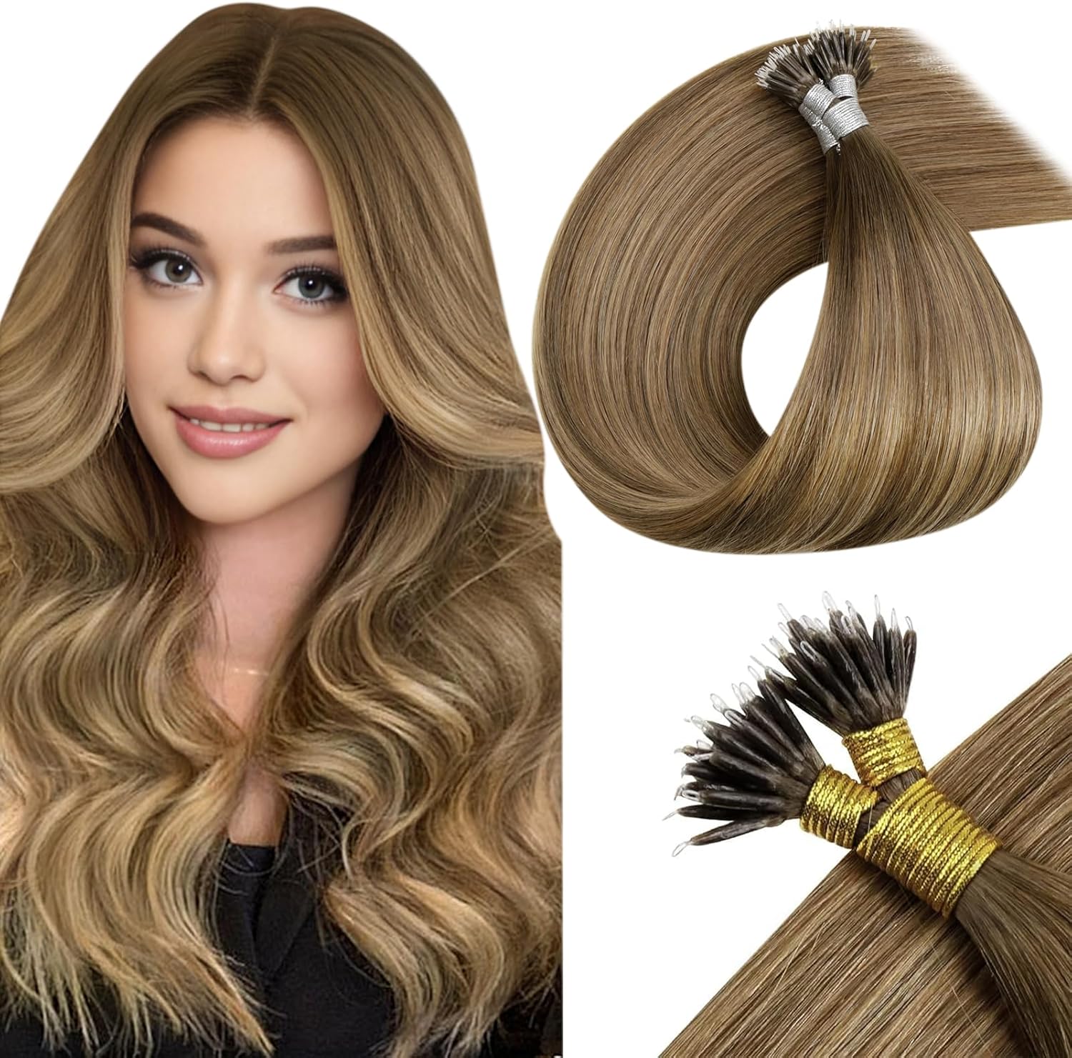 LaaVoo Nano Hair Extensions Real Human Hair - Nano Beads & Nano Ring Invisible E...