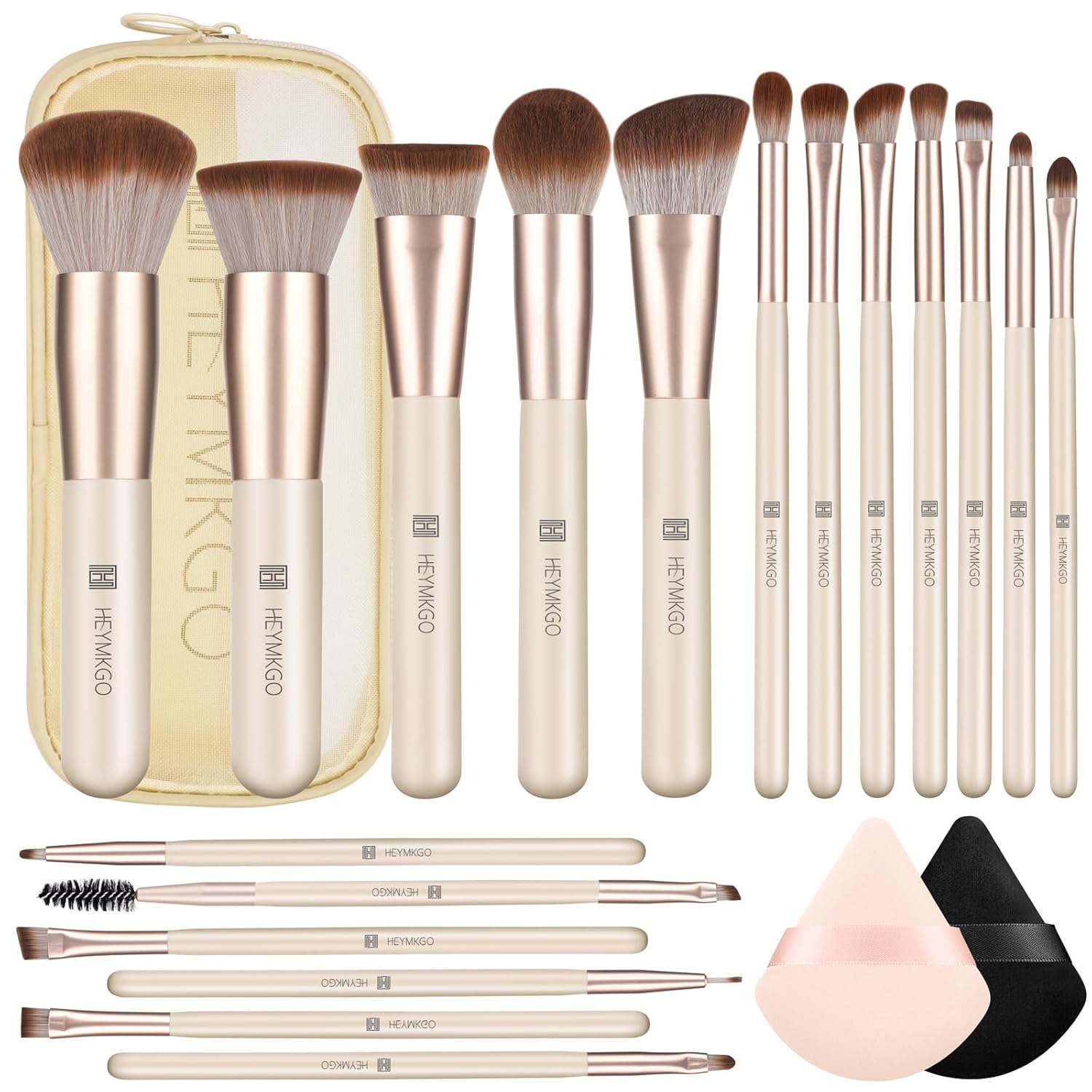 HEYMKGO Makeup Brushes Set, 18pcs Professional Makeup Brushes with 2 Powder Puff...