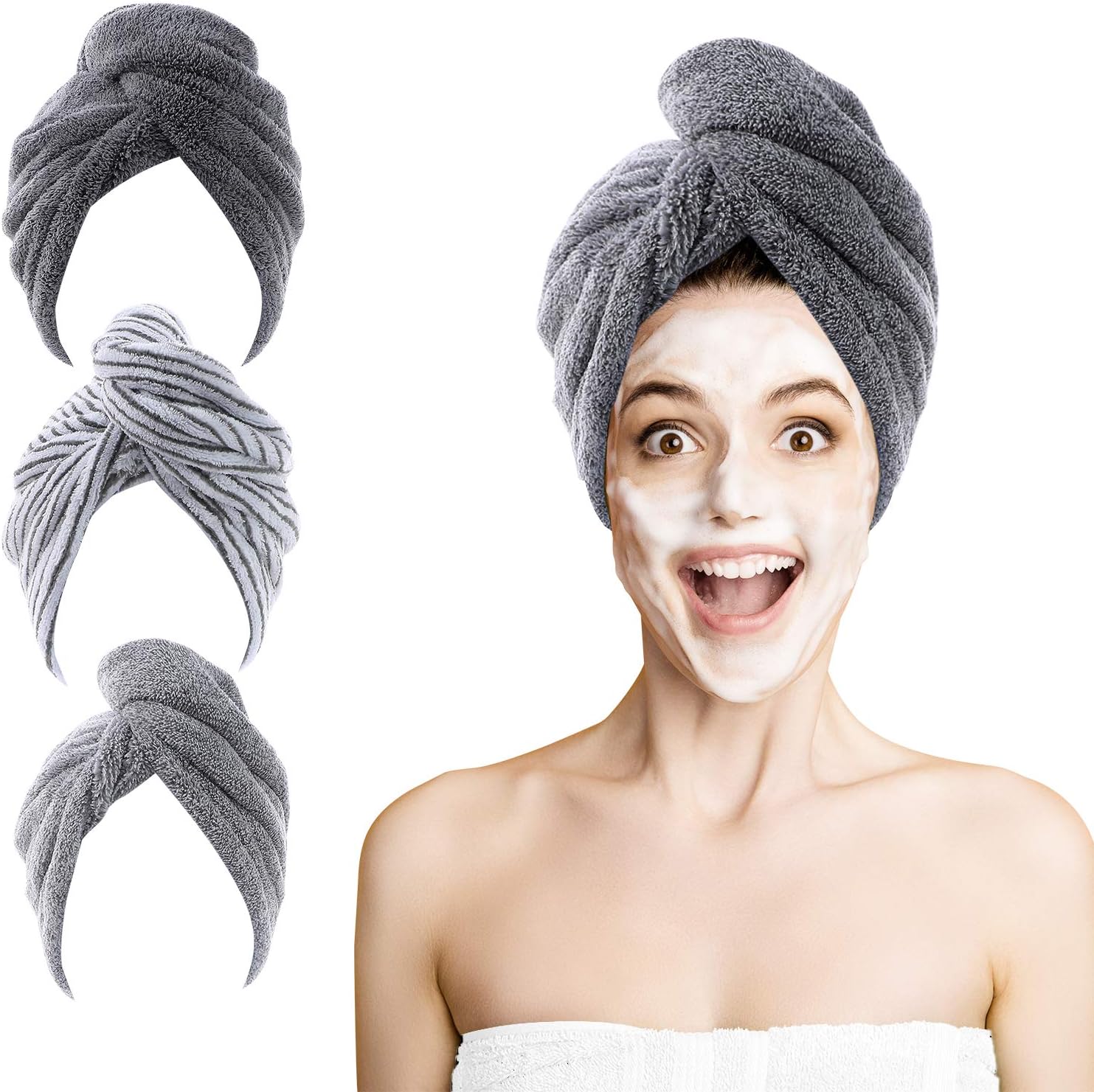 ROSSHINE Microfibre Hair Towel Wrap, 3 Pack Hair Turban Towel 65x25 cm, Soft and...