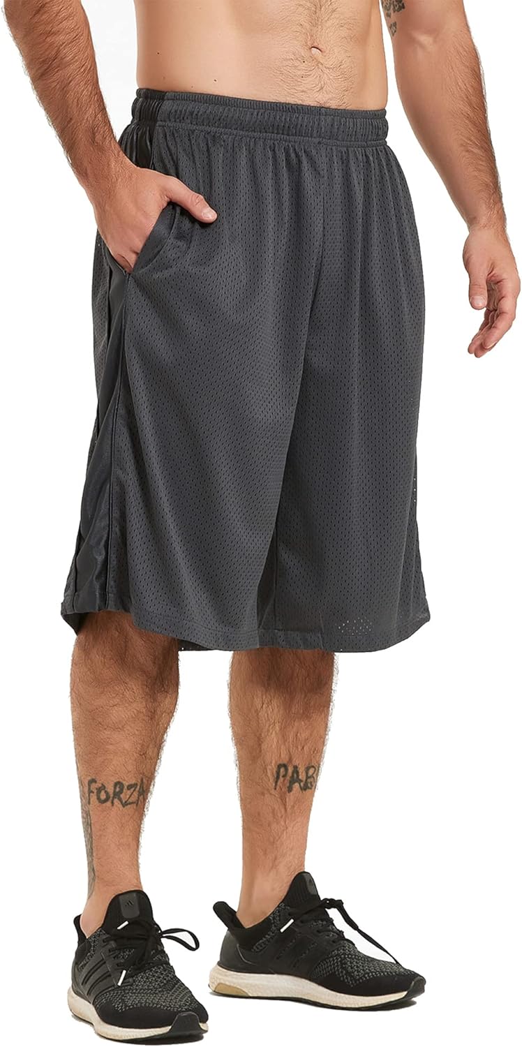 HQUEC Men's 12" Athletic Shorts Long Basketball Workout Shorts Below Knee Loose-...