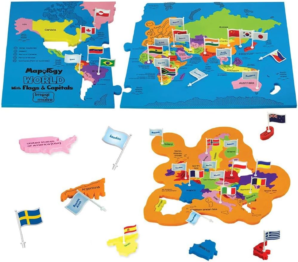 Imagimake Mapology World Map Jigsaw Puzzle with Flags and Capitals | 75 Pieces G...