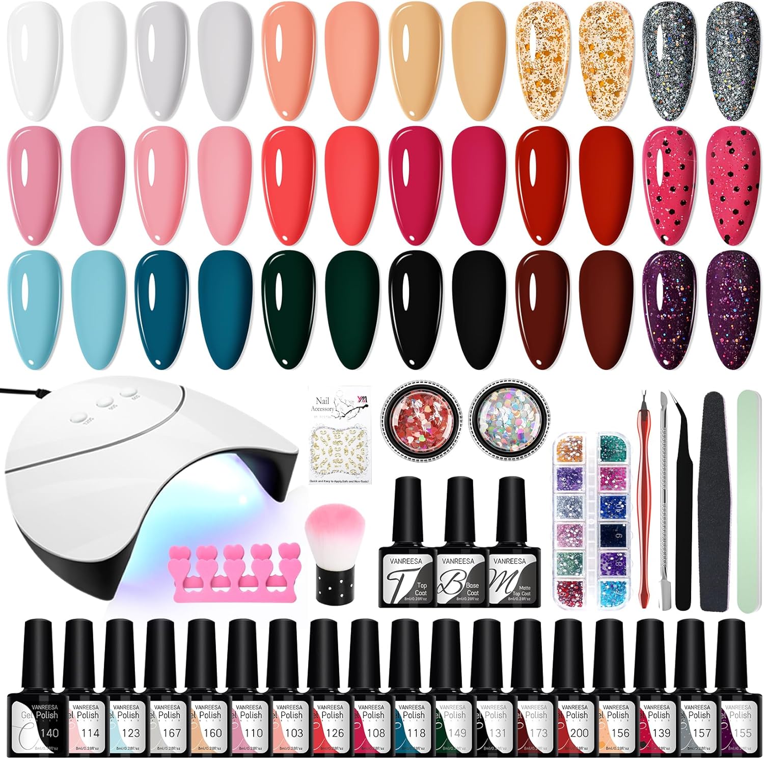Gel Nail Polish Set with Lamp Starter Kit, VANREESA 18 Colours Gel Nail Kit Clas...