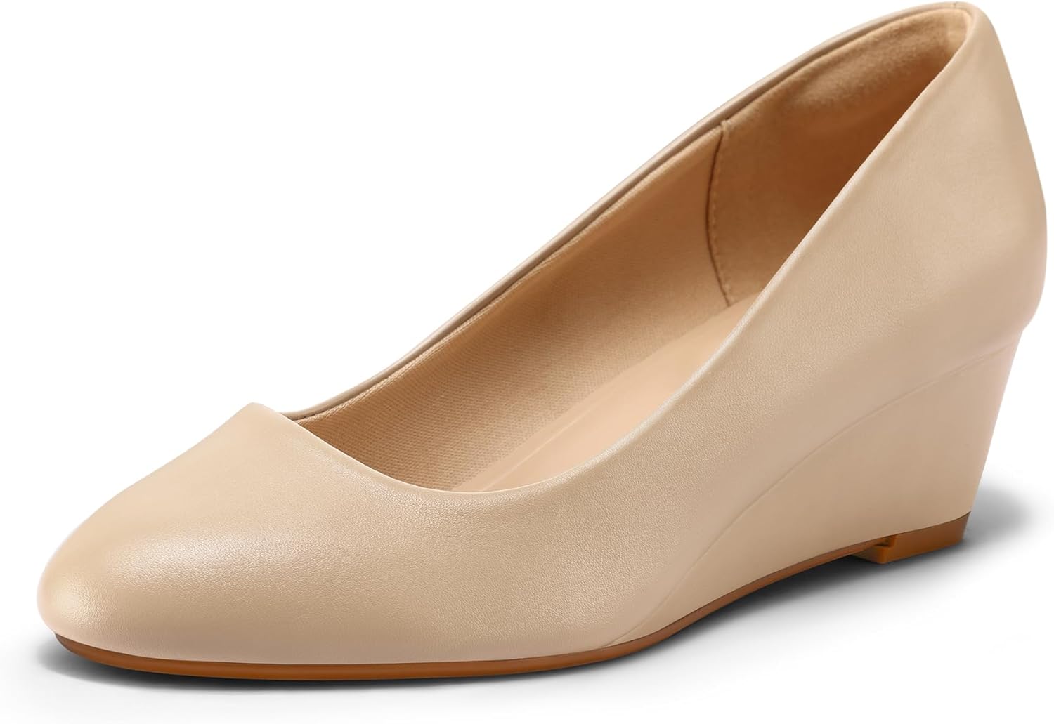 mysoft Women's Wedge Pumps Low Heel Closed Toe 2in Dress Shoes 8 Nude Pu