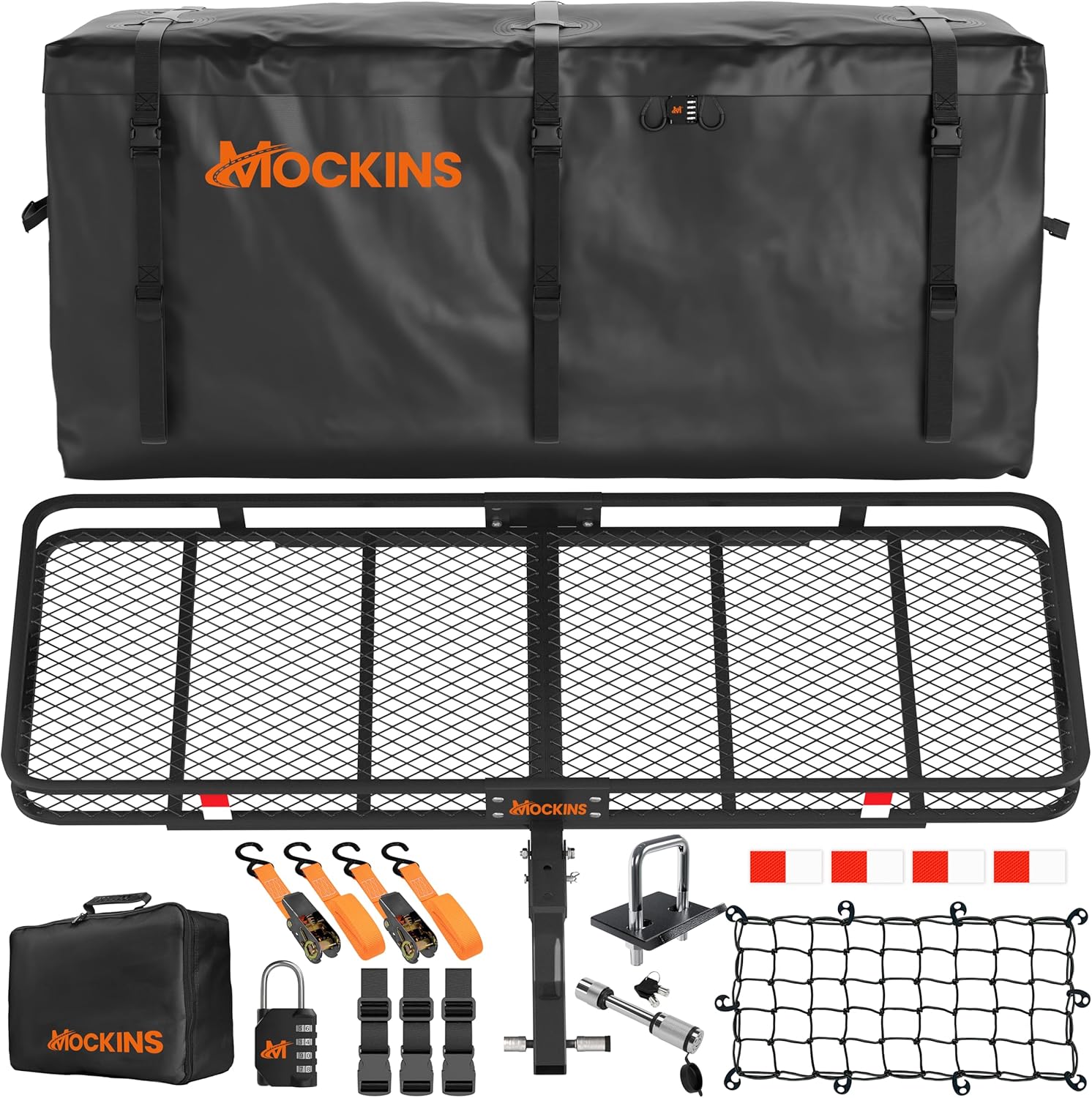 Mockins 60"x24"x6" Folding Trailer Hitch Cargo Carrier w/ 25 CuFt. Cargo Hitch C...