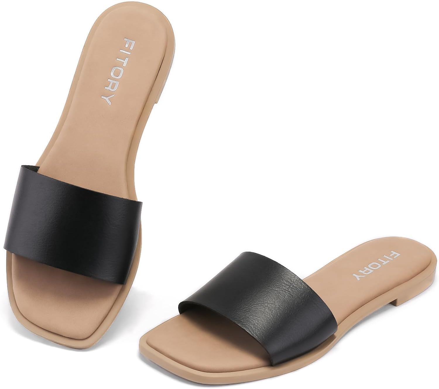 FITORY Women's Slide Sandals Fashion Square Open Toe with Cushioned Footbed Slip...