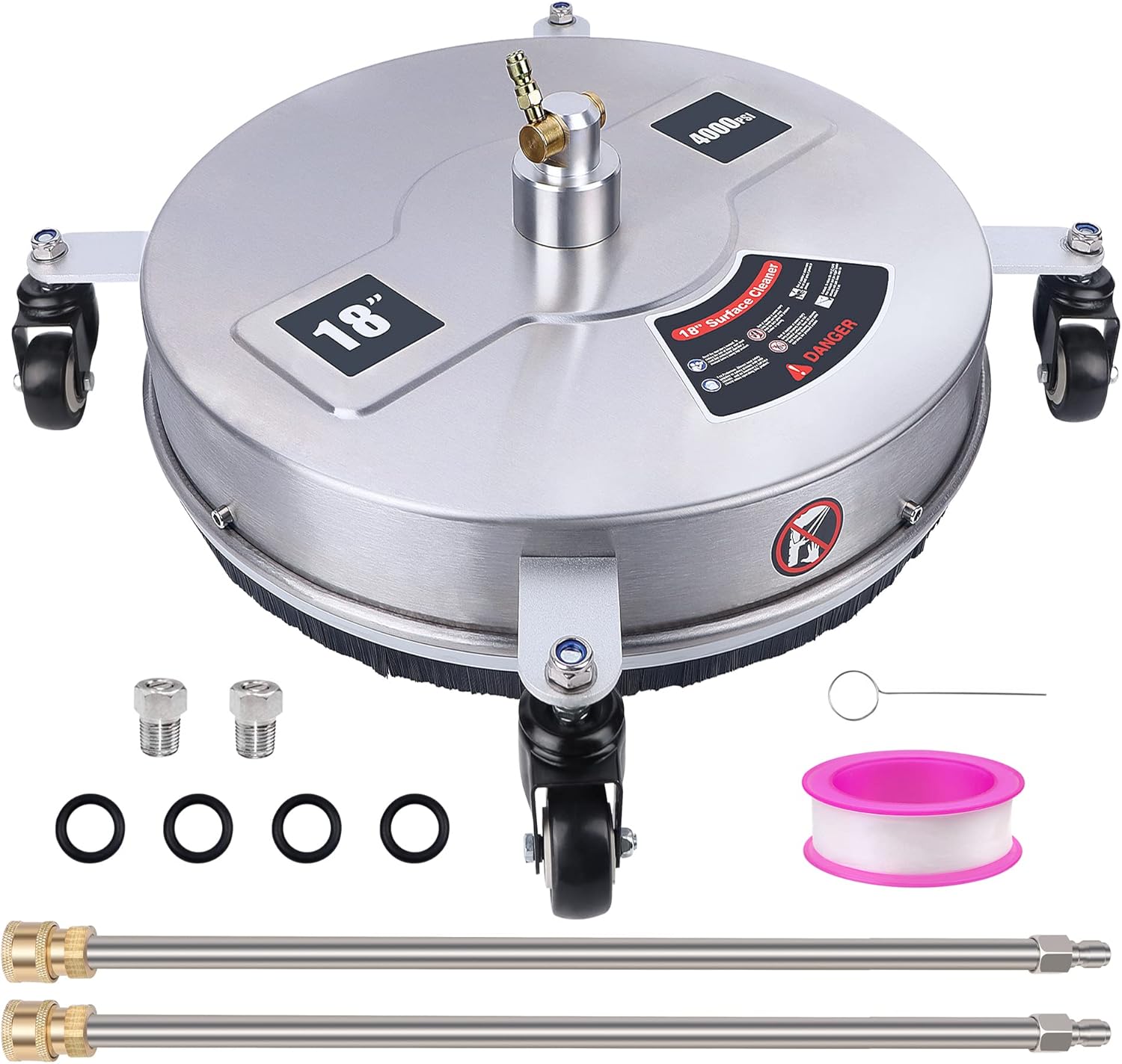 Biswing 18" Pressure Washer Surface Cleaner with 4 Wheels, Stainless Steel Power...