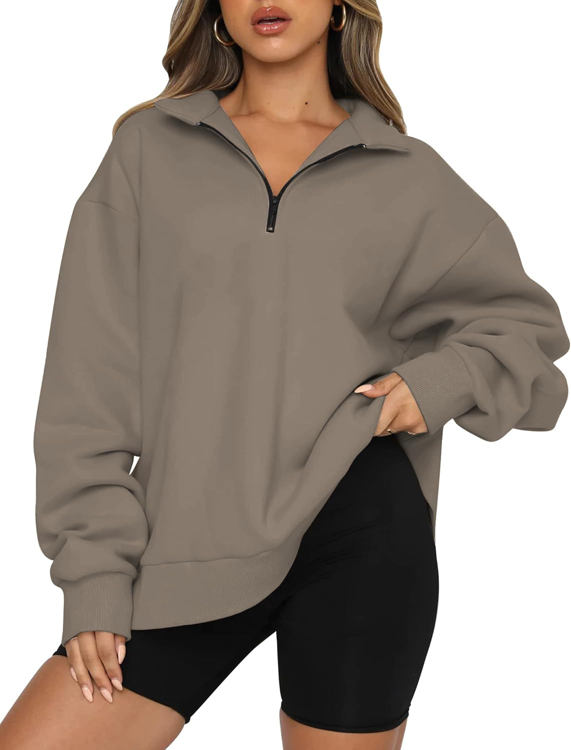 Famulily Womens Warm Basic Sweatshirt with Pockets Lapel Half Zip Up Casual Pull...