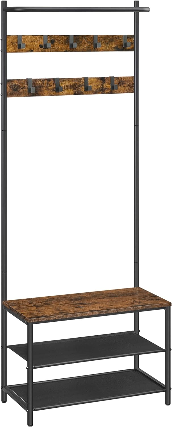 VASAGLE Coat Rack with Shoe Storage, Hall Tree, Coat Stand with Shoe Bench for H...