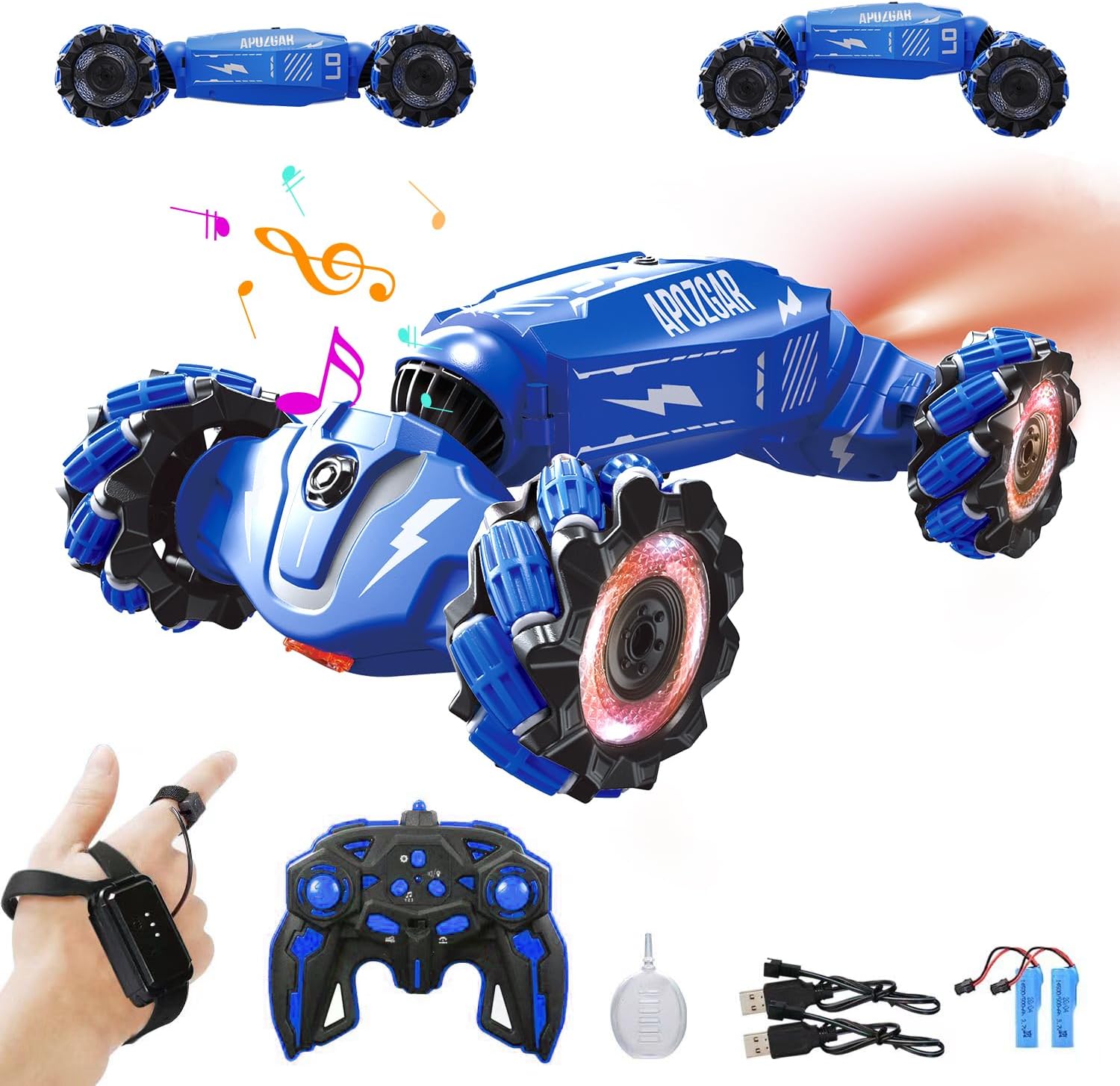 Upgraded Hand Gesture Sensing RC Stunt Car with Lights Music, Spray Drift Hand G...