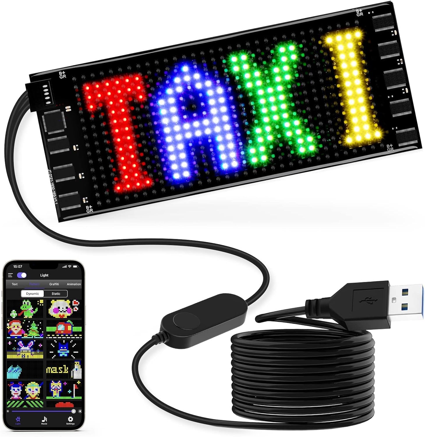 RAYHOME LED Sign for Car, 7''x3''Flexible LED Matrix Panel USB 5V Bluetooth Appl...