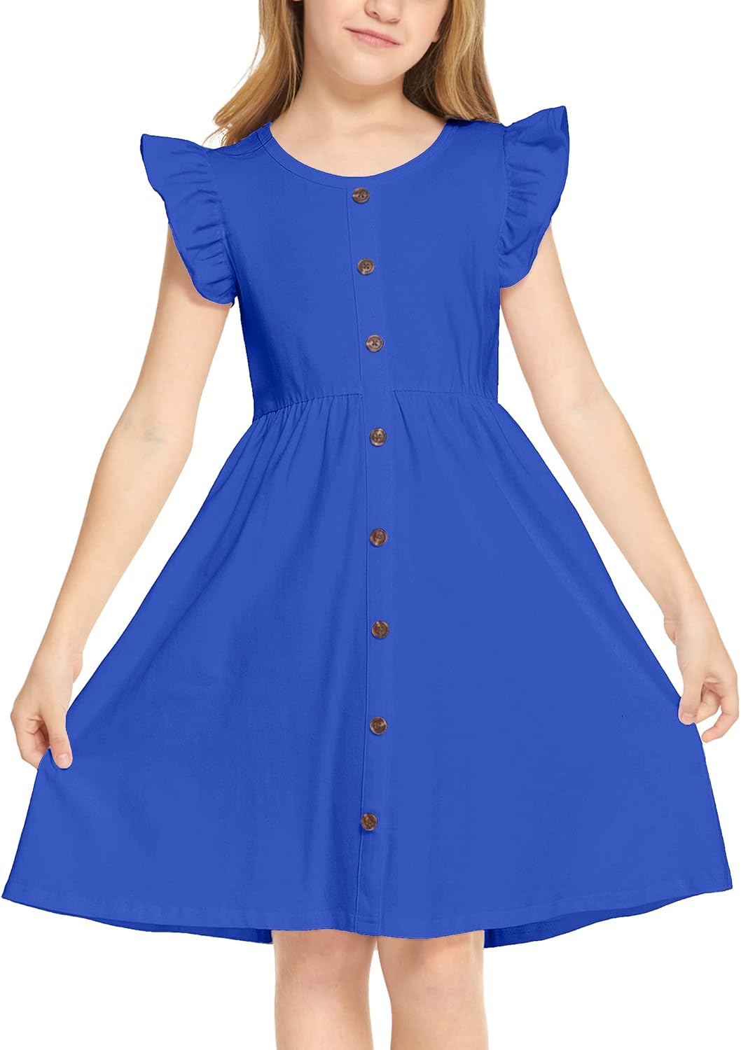Arshiner Girls Dress Flutter Sleeve A-Line Button Down Sundress Casual Midi Dres...