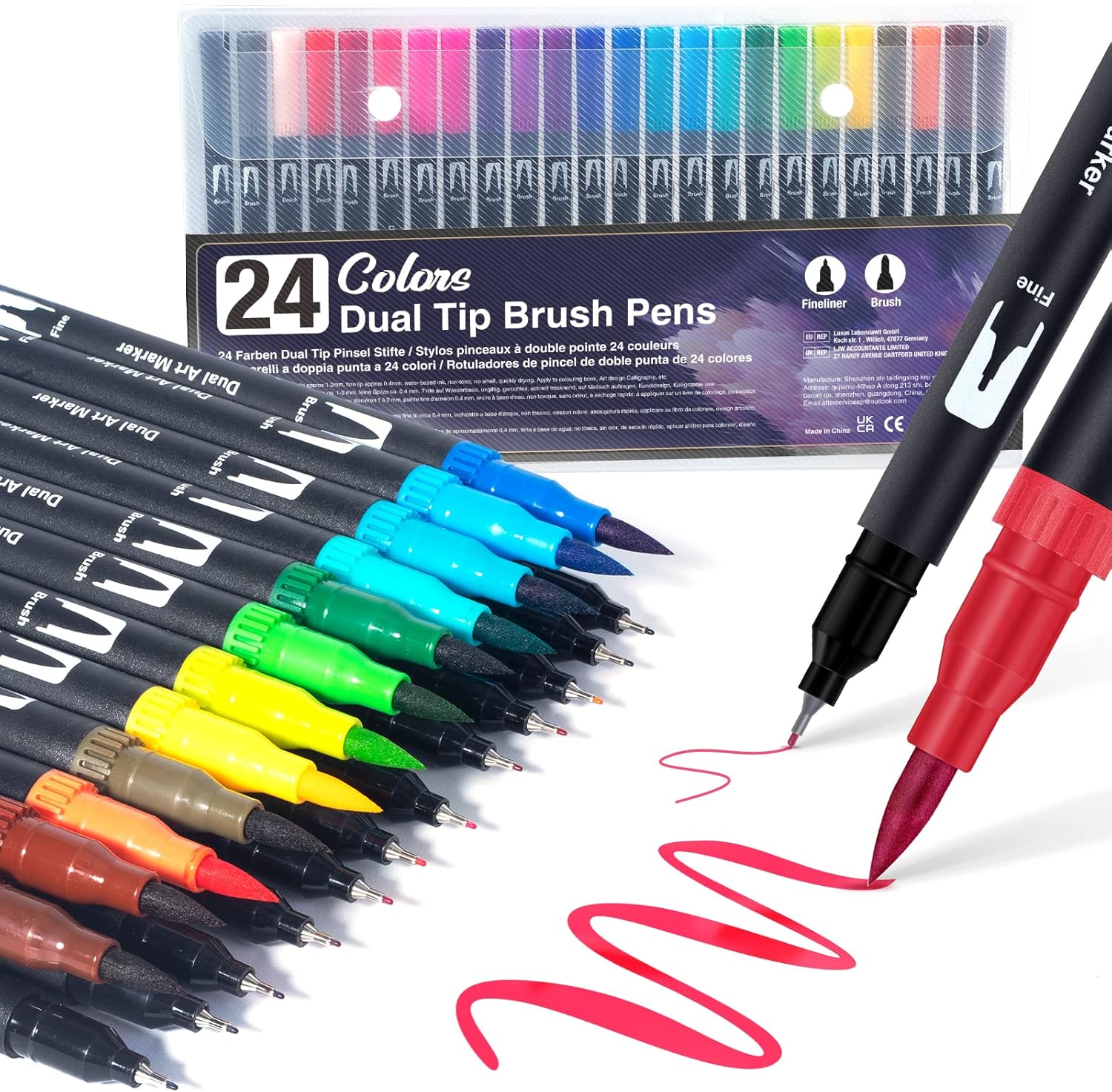 AKARUED Dual Tip Brush Pens: 24 Colouring Pens for Adults Colouring Book, Felt T...