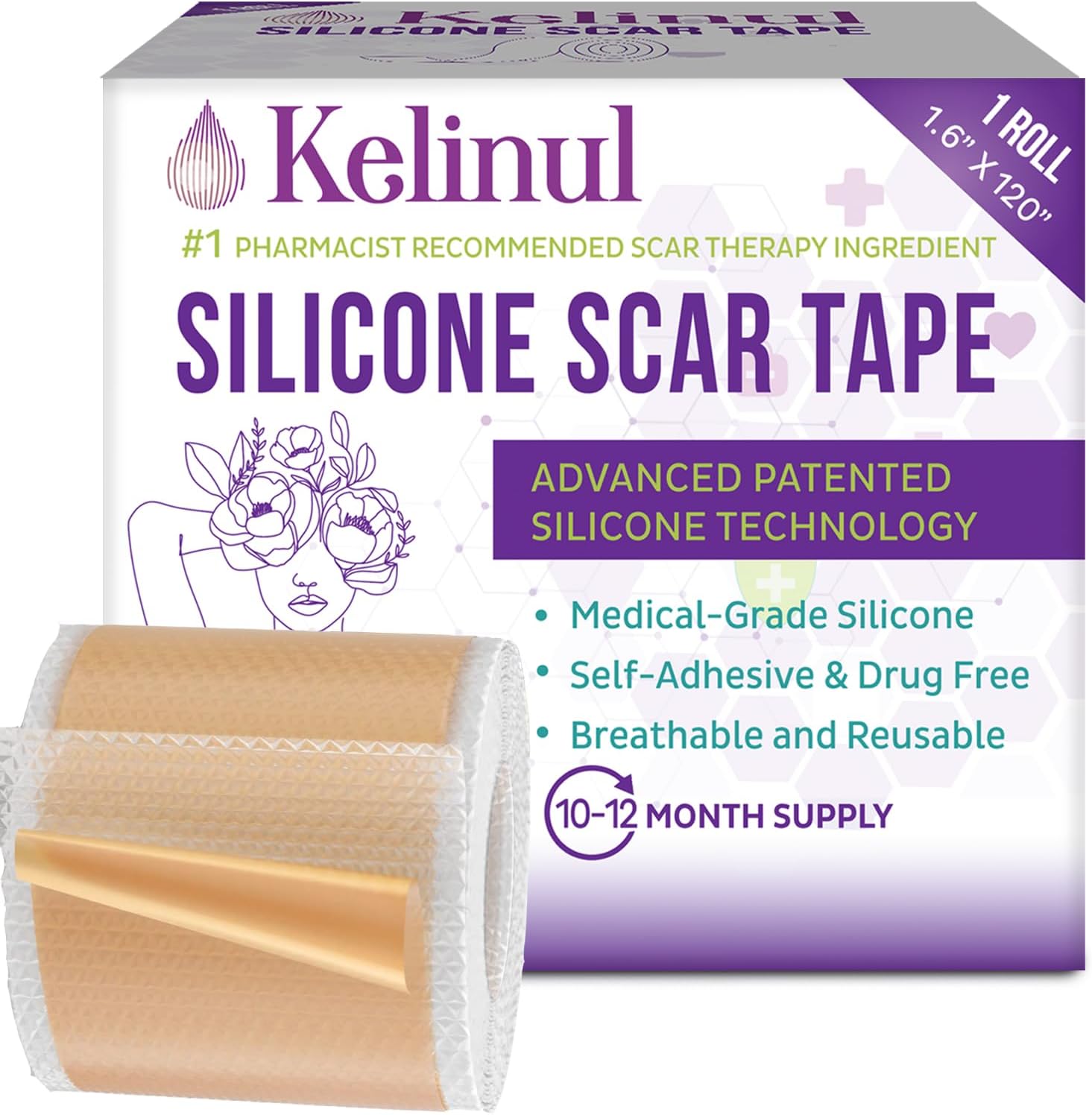 Silicone Scar Sheets(1.6 x 120"Roll-3M) Scar Removal Silicone Scar Tape for Soft...