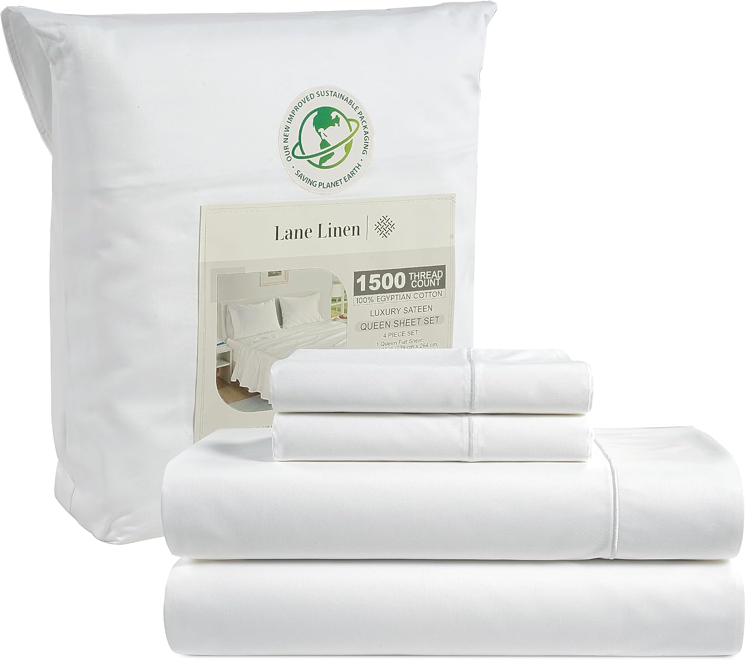 LANE LINEN 100% Egyptian Cotton Cali King Sheet Sets - 1500 TC, 4 Piece Bed Set...