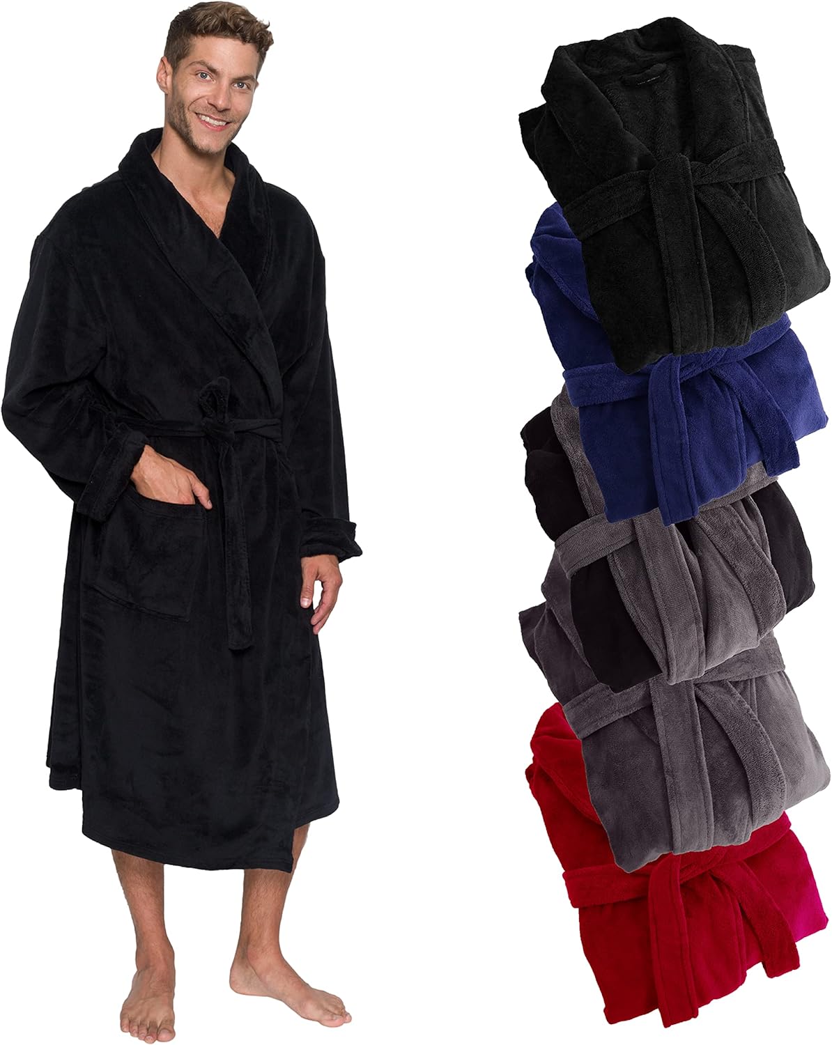 Ross Michaels Mens Robe Shawl Collar Wrap Style - Mid Length Plush Fleece Bathro...