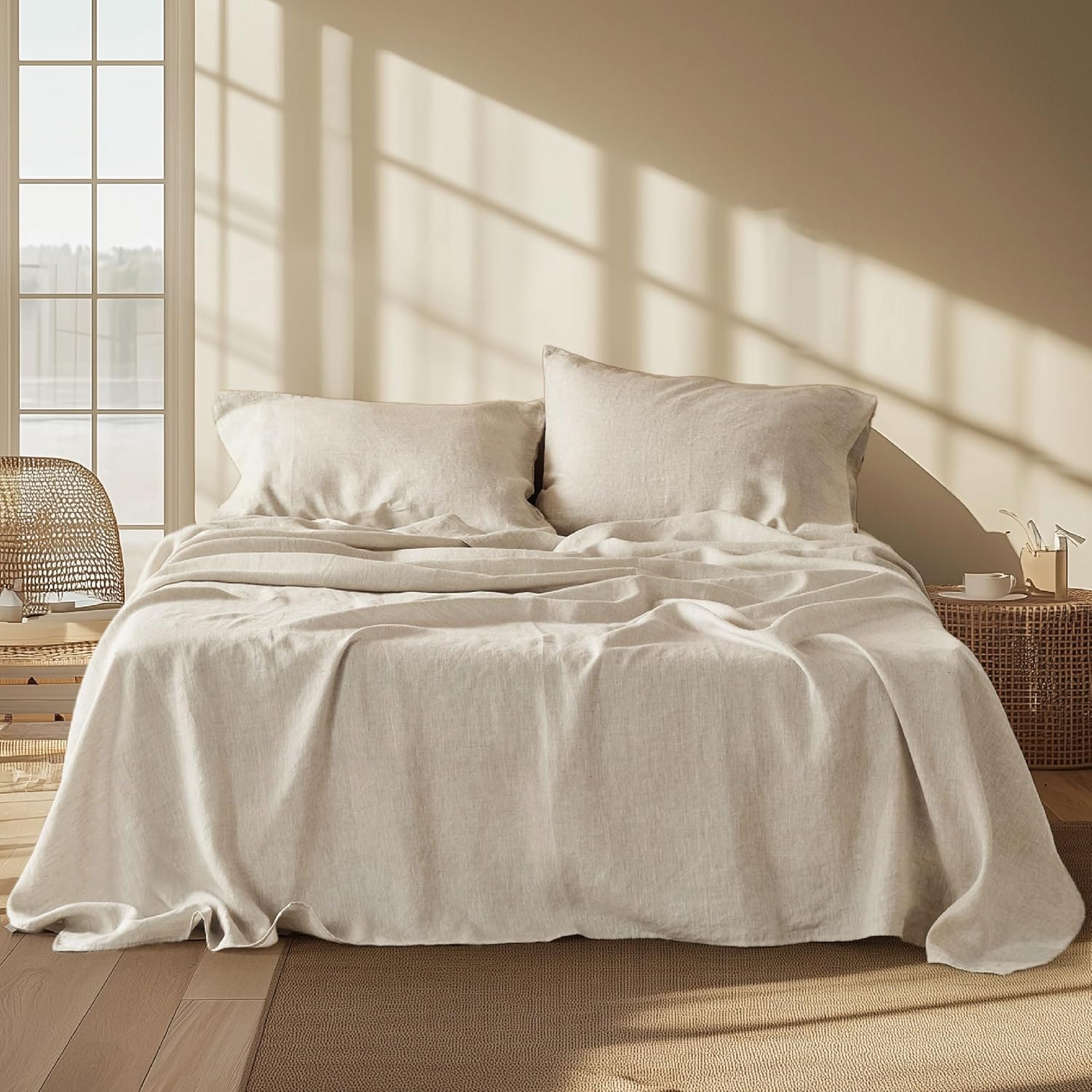 Bedsure Linen Sheets - Linen Bedsheets King Size, Blend from Linen Cotton Sheets...