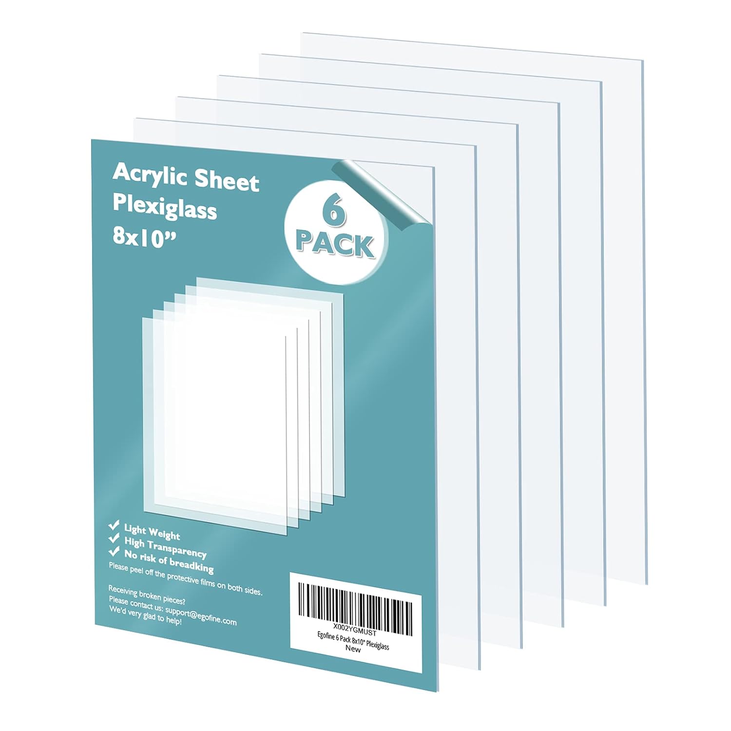 Egofine Plexiglass Sheets Acrylic Sheets 6 Pack of 8x10’’ 0.04 Thick Clear Plast...